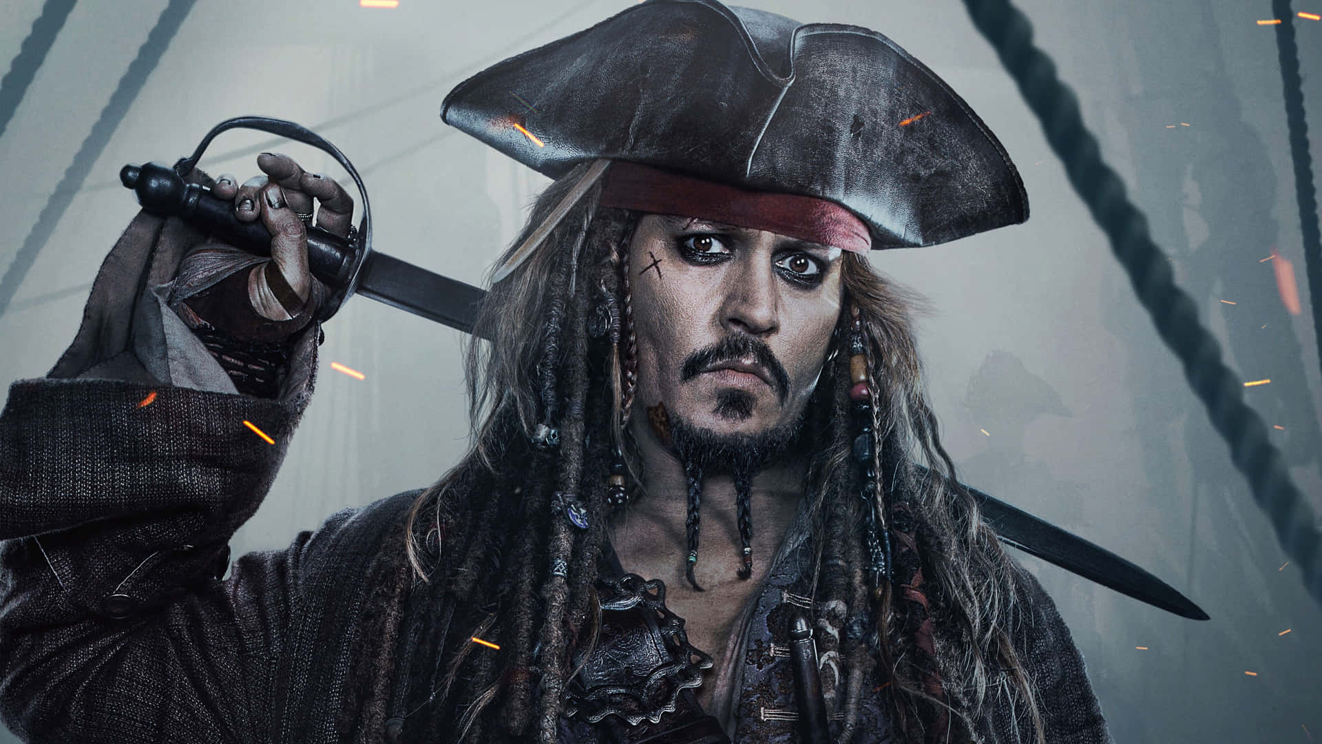 Captain Jack Sparrow navigating the treacherous seas in Pirates of the Caribbean