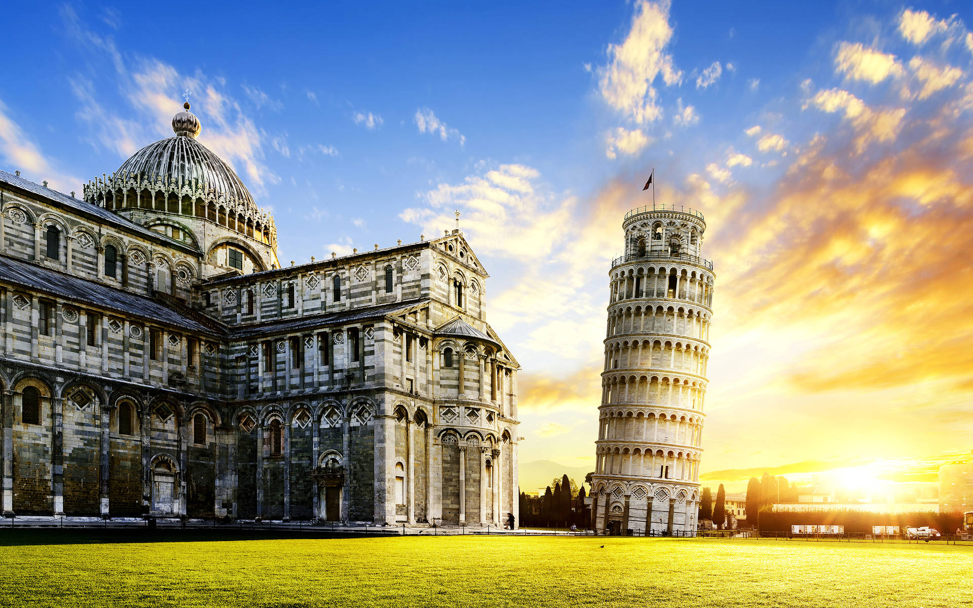 Pisa Leaning Tower Solnedgang Tapet Wallpaper
