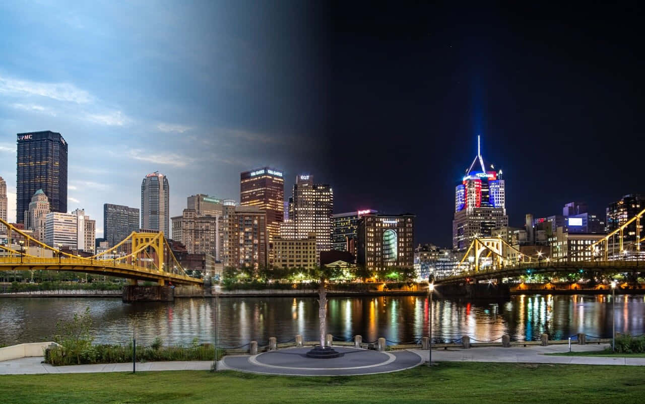 Fotocomposita Del Panorama Di Pittsburgh Sfondo