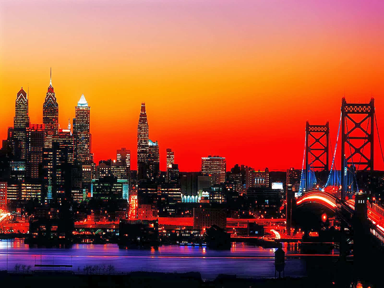 Fantastisksolnedgång Över Pittsburghs Skyline. Wallpaper
