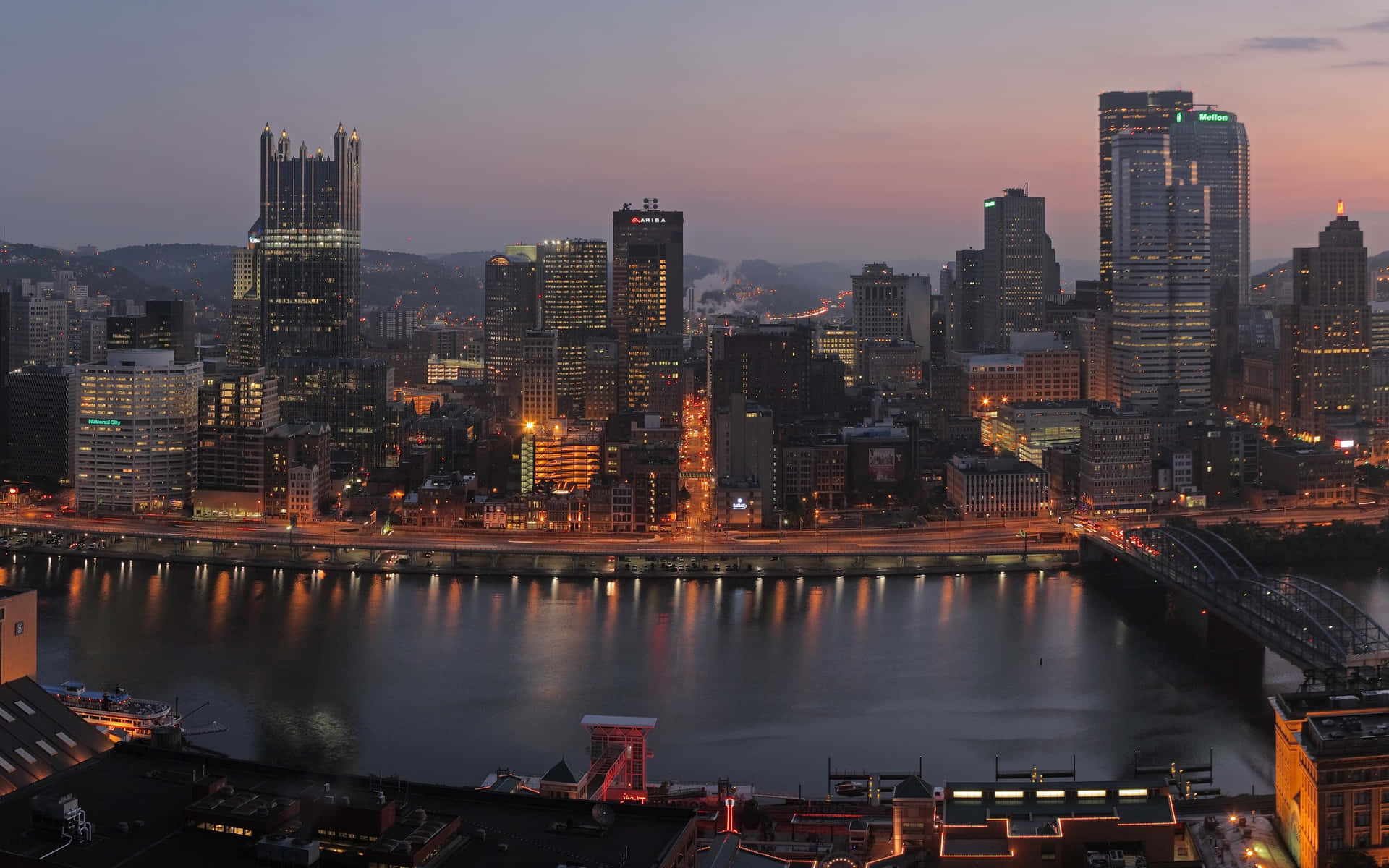 Pittsburgh Skyline At Nightfall Wallpaper
