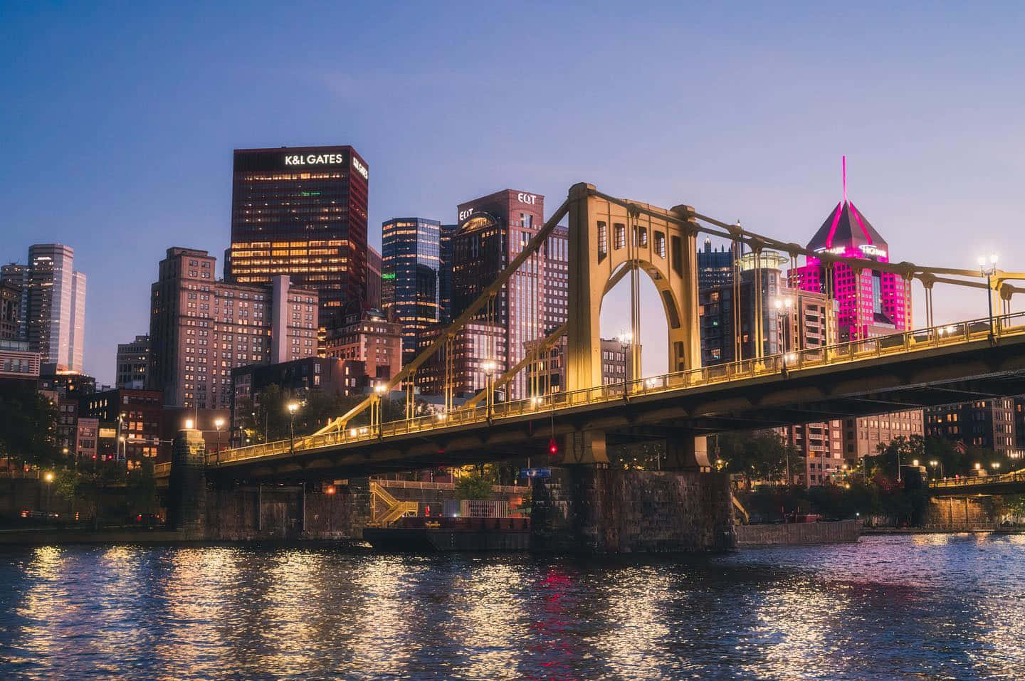 Pittsburgh Skyline Pink Building Wallpaper