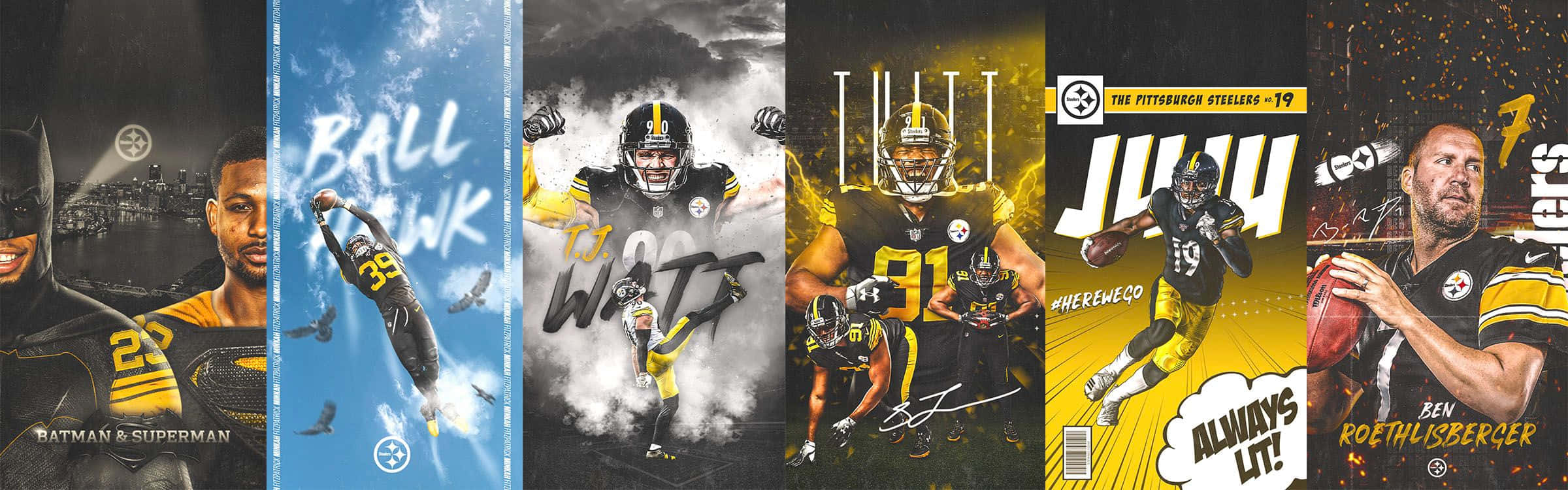 Collagedel Logotipo De Los Pittsburgh Steelers Fondo de pantalla