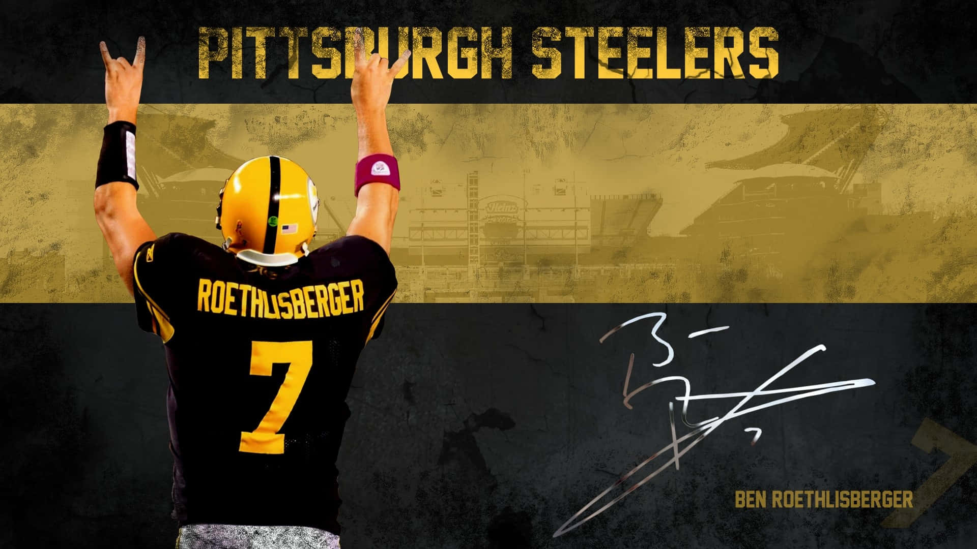 Pittsburgh Steelers Tekst Logo Og Roethlisberger Jersey Tapet Wallpaper