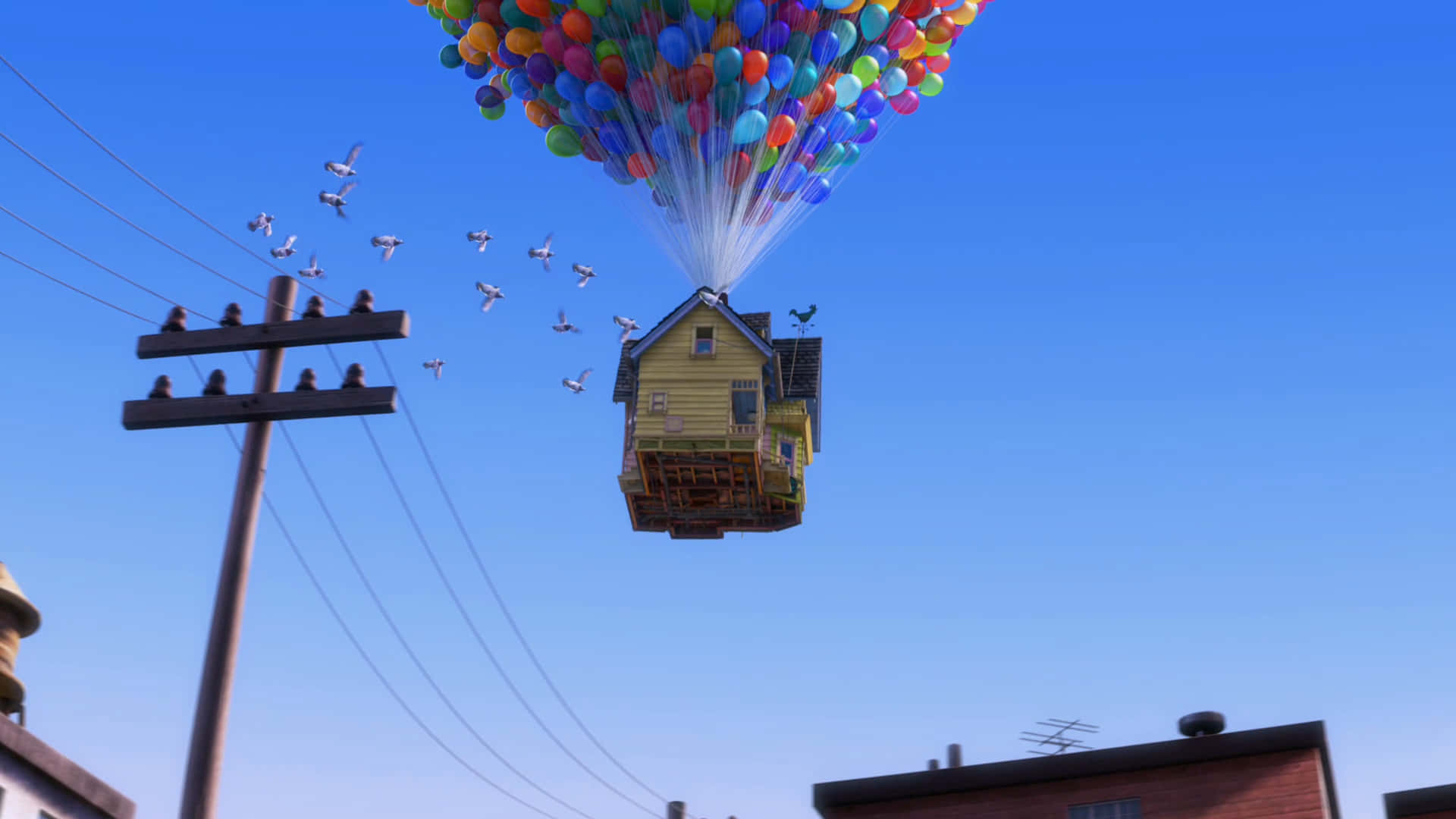 Opet Hus Med Balloner, Der Flyver Over Det