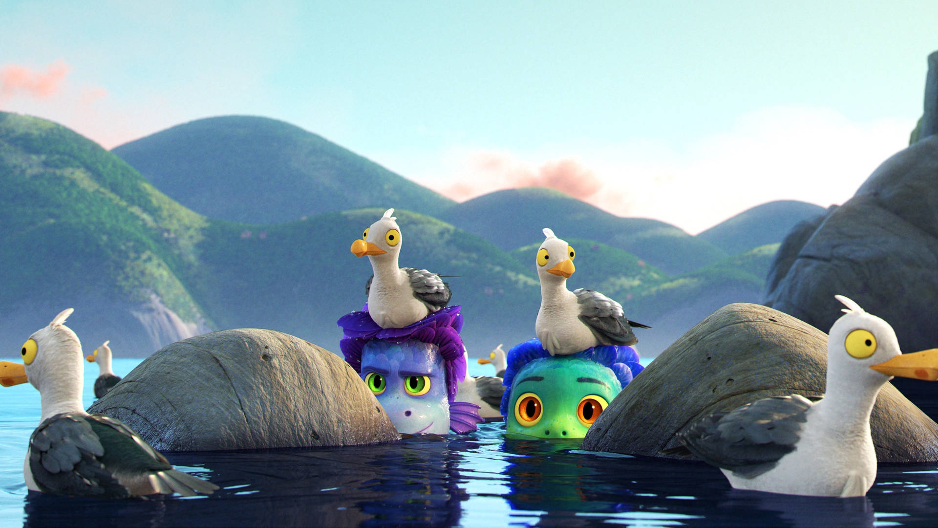 Pixars animeret film Luca's Disney-stil skyer Wallpaper