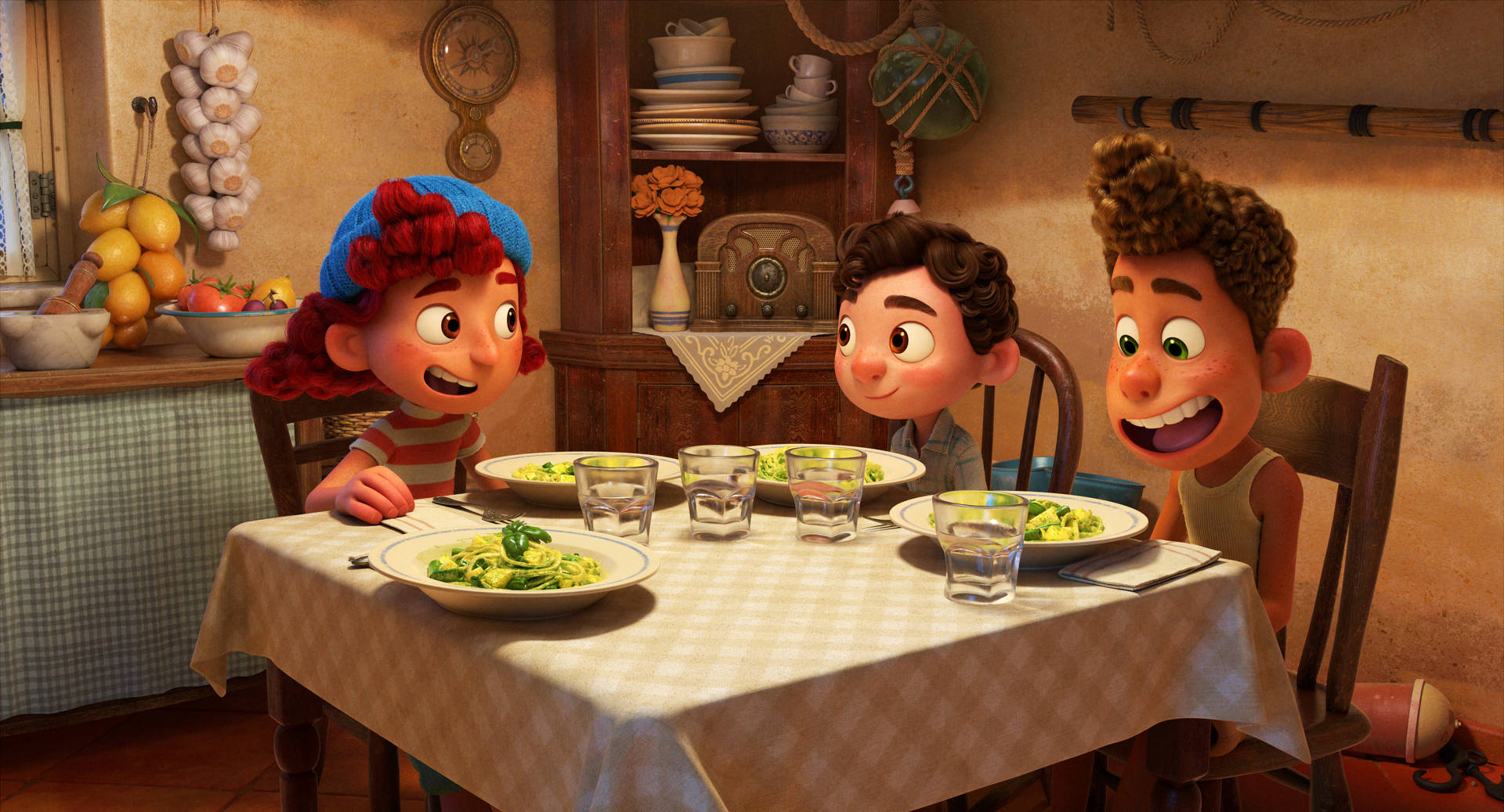 Pixar Luca Eating Pasta Wallpaper