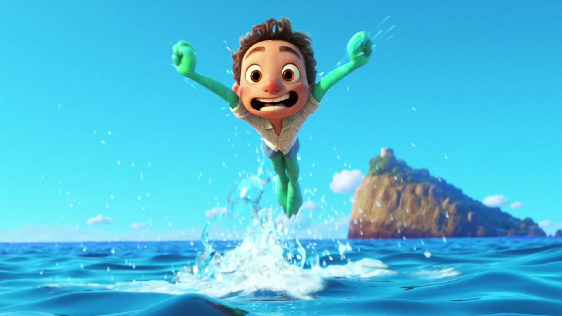 Pixar Luca Leaping On Water Wallpaper