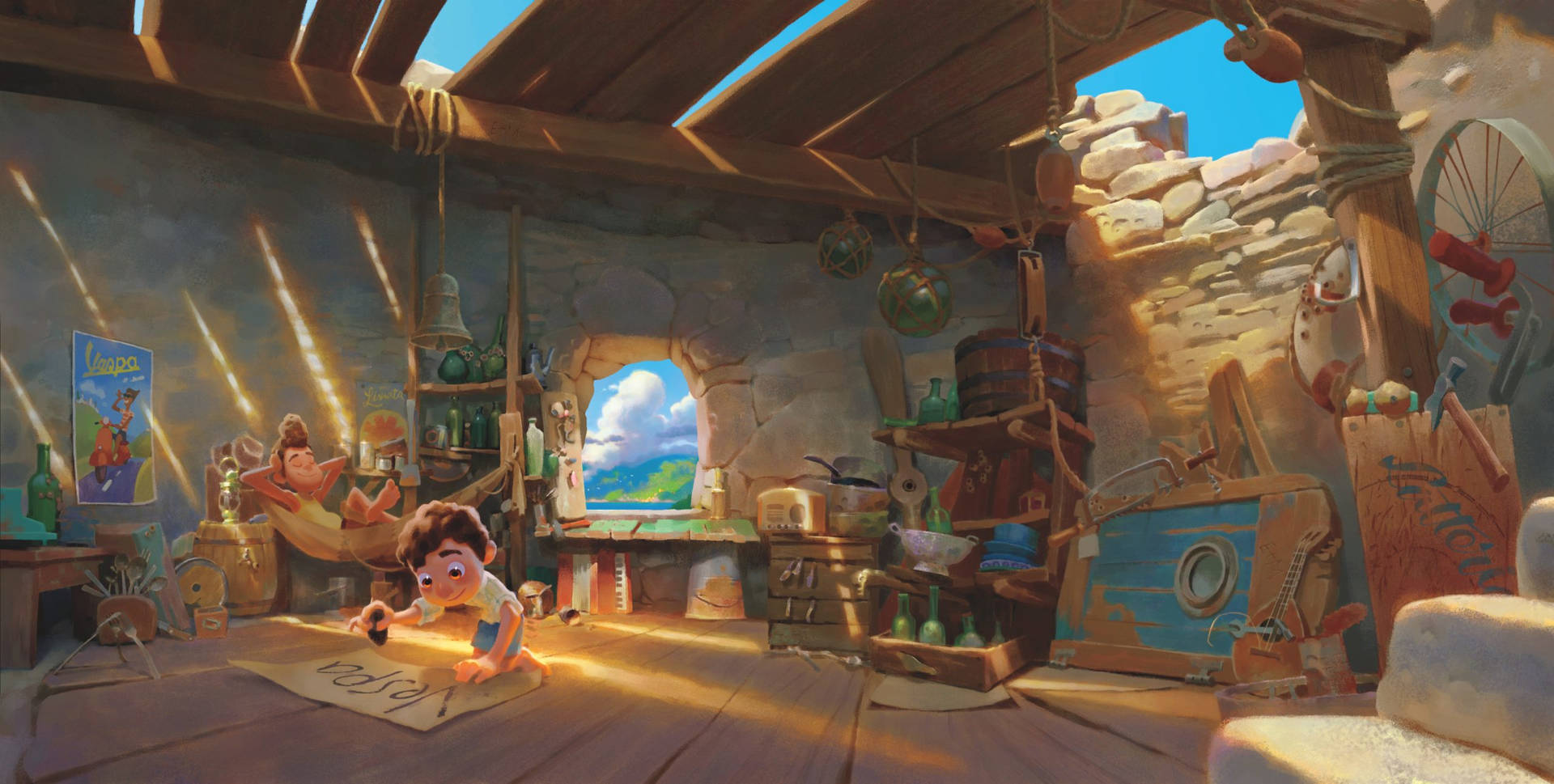 Pixar Luca skrivebord med spiselige ting Wallpaper