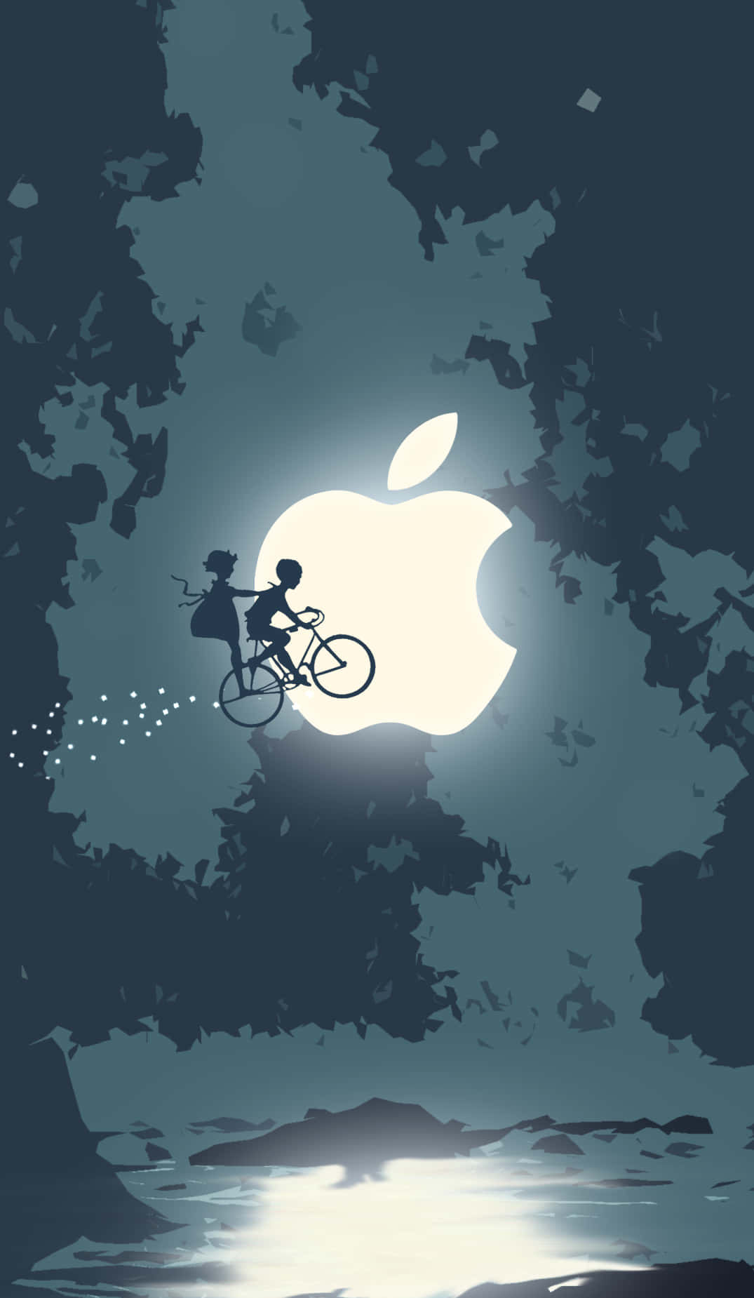 Pixel3 Äpple-logotyp Och Flygande Cykel Bakgrund.