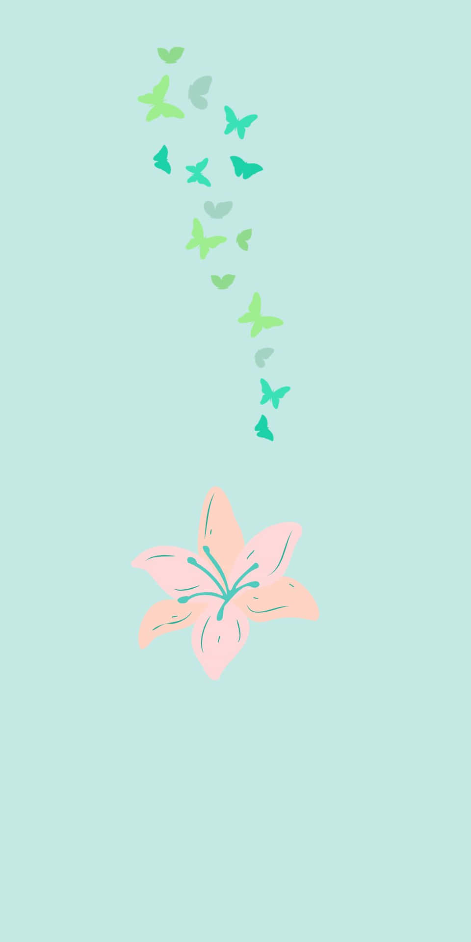 Pixel3 Bakgrund Av Minimalistisk Rosa Blomma Och Fjärilar.