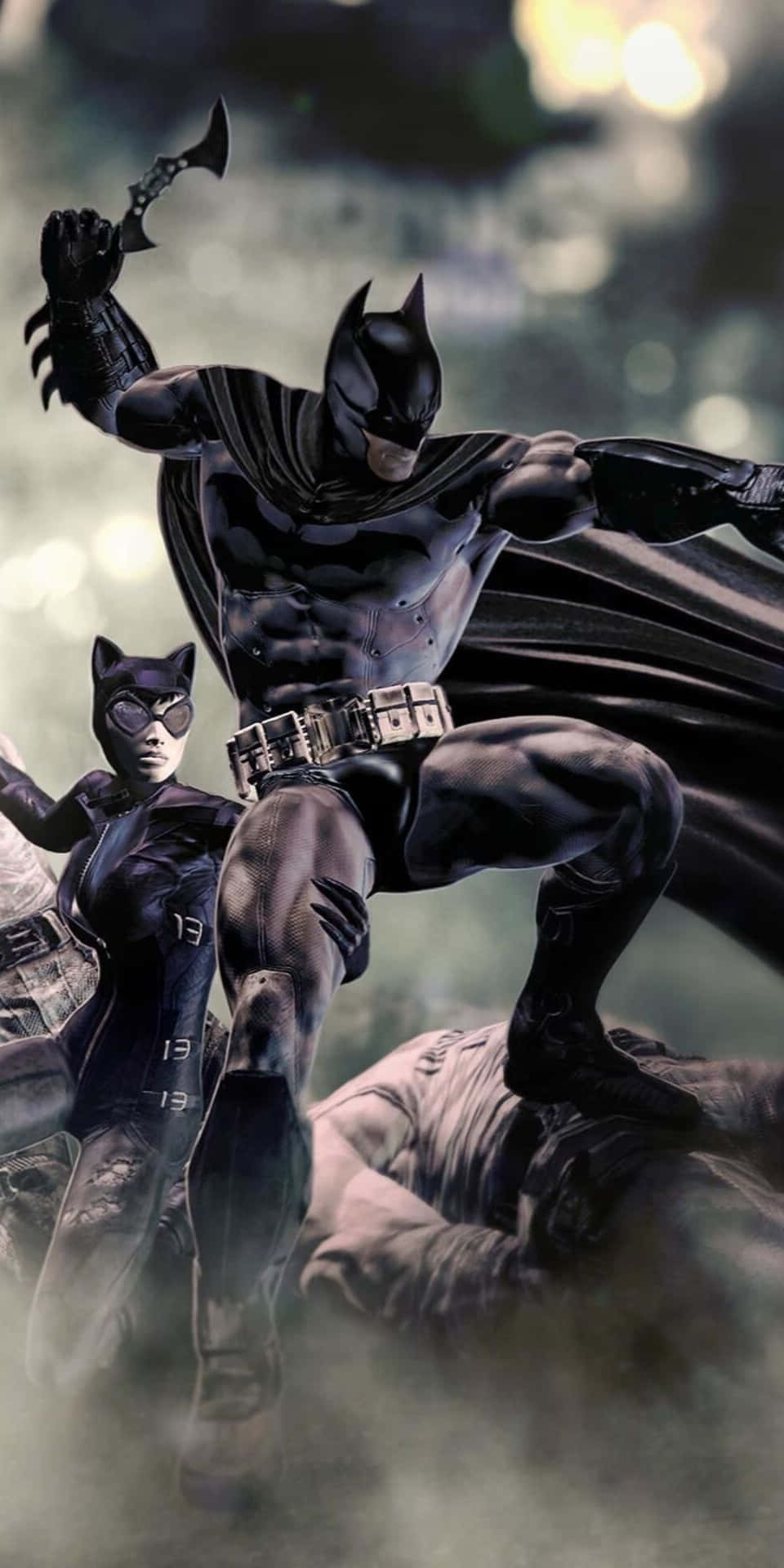 Animeradpixel 3 Bakgrund Med Batman Och Batgirl Från Arkham City-superhjältarna