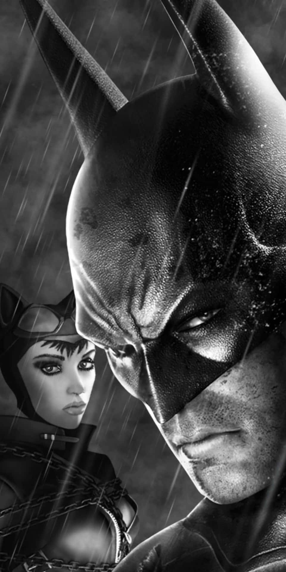 Pixel3 Batman Och Batgirl Arkham City Svart Och Vit Serie Bakgrund