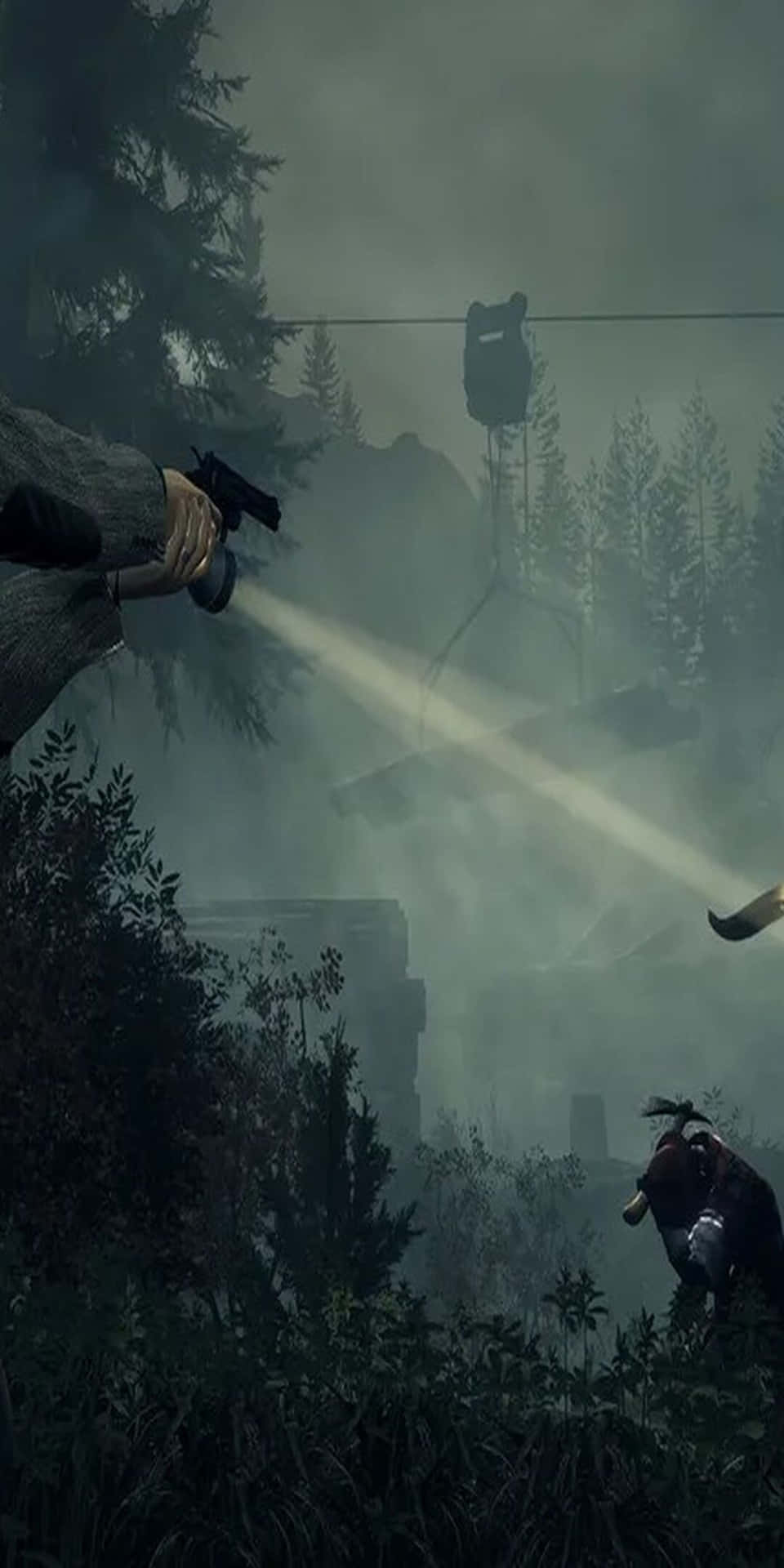 A Man Is Holding A Gun In The Forest