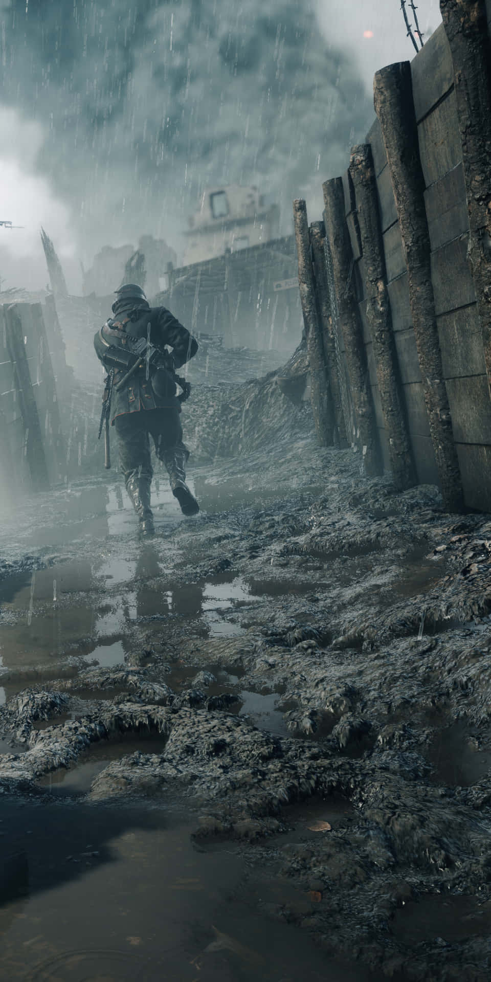 A Soldier Is Walking Through A Flooded Area