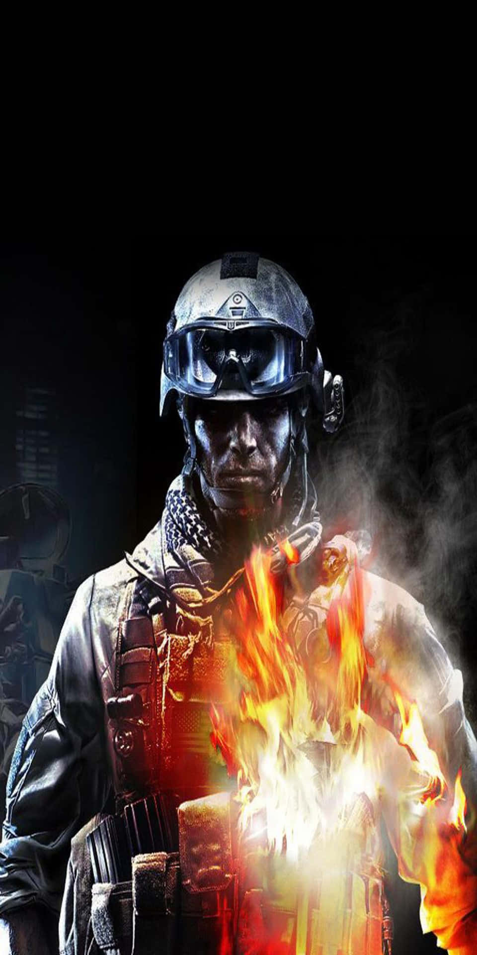 A Soldier In A Helmet With Fire In His Hands