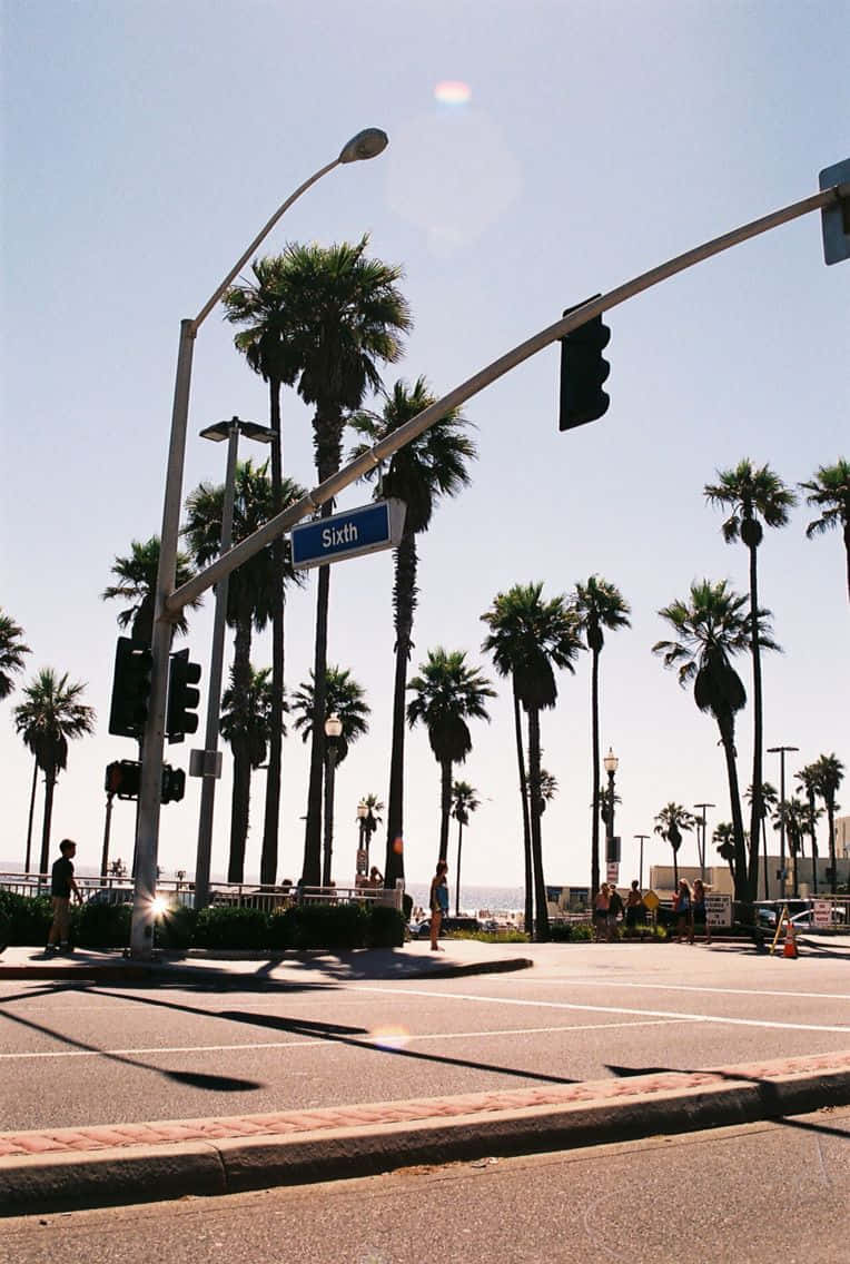 Sfondodel Pixel 3 Con Luci Del Traffico Di Boulevard In California