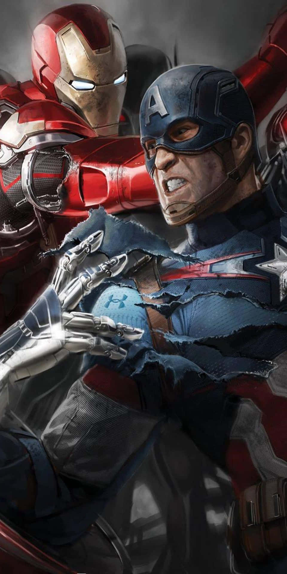 Pixel 3 Jernmanden vs Captain America-baggrund.