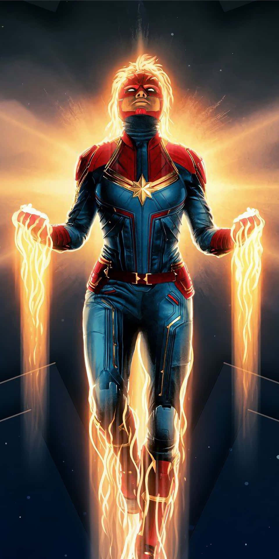 Pixel3 Bakgrundsbild Med Captain Marvel I Fullständig Kostym.