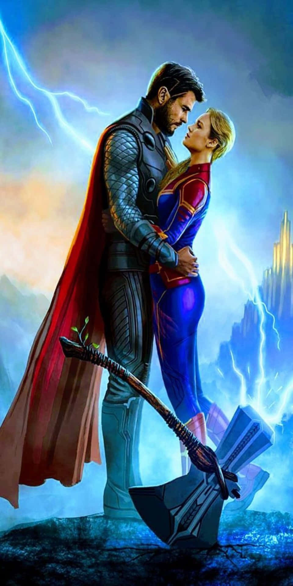 Sfondoper Pixel 3 Con Captain Marvel E Thor