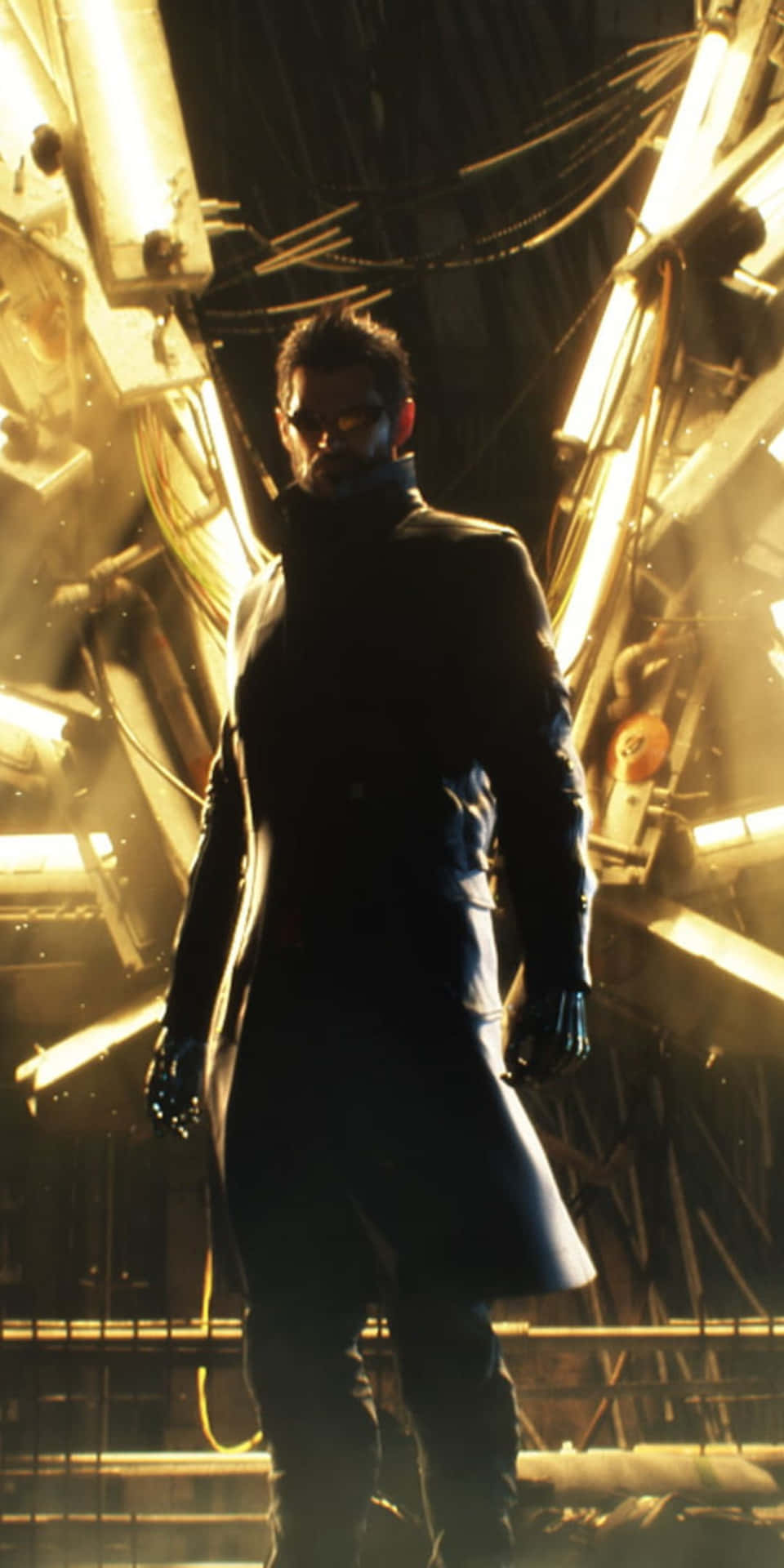 Adam Jensen Pixel 3 Deus Ex Menneskeheden Opdelt Baggrund