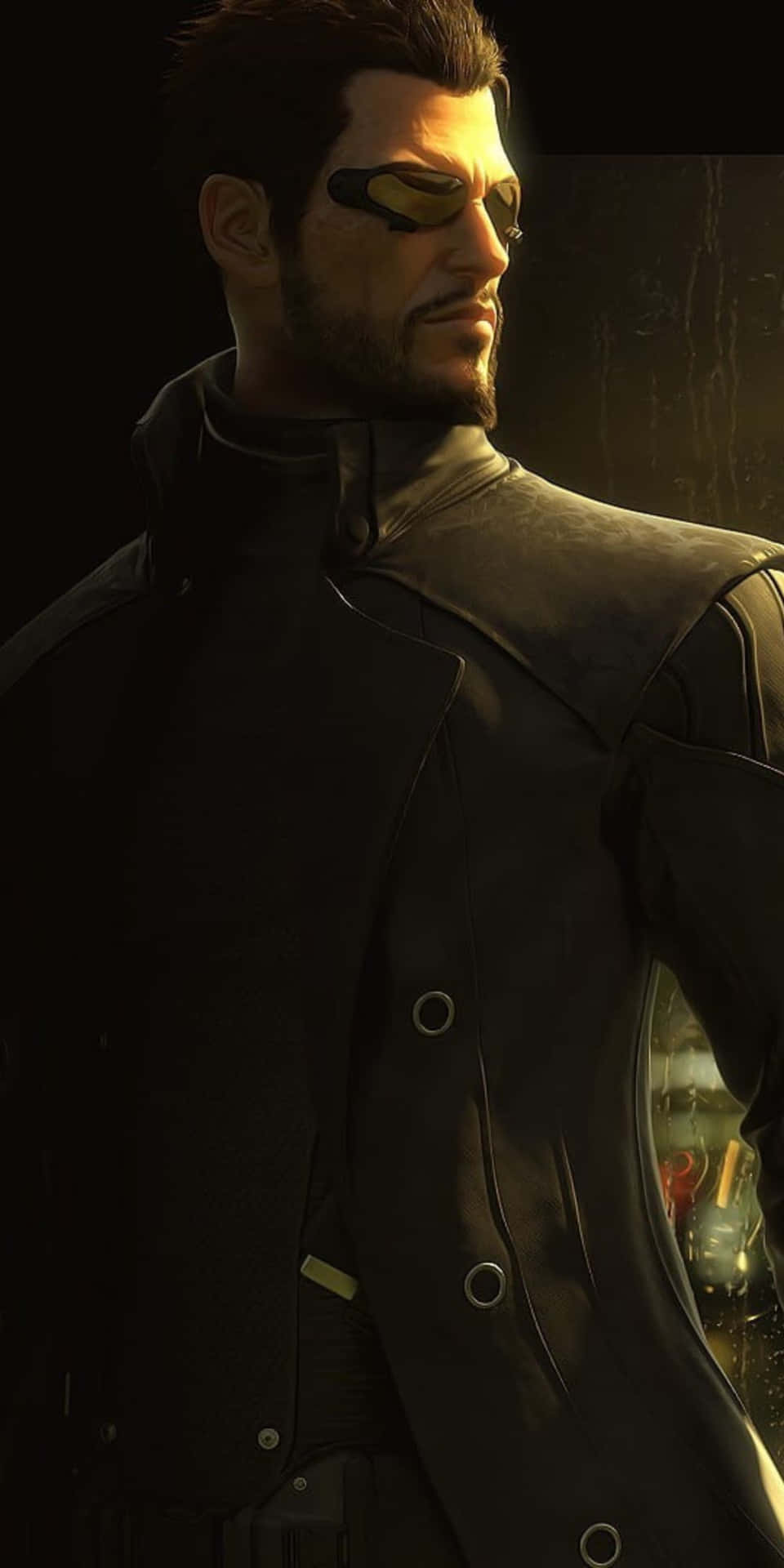 Sidovyporträttav Adam, Pixel 3 Deus Ex Mankind Divided-bakgrund.