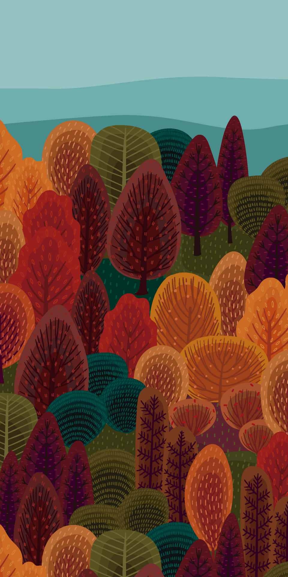 Pixel3 Herbst Fanart Gemälde Mit Verschiedenen Baumhintergründen
