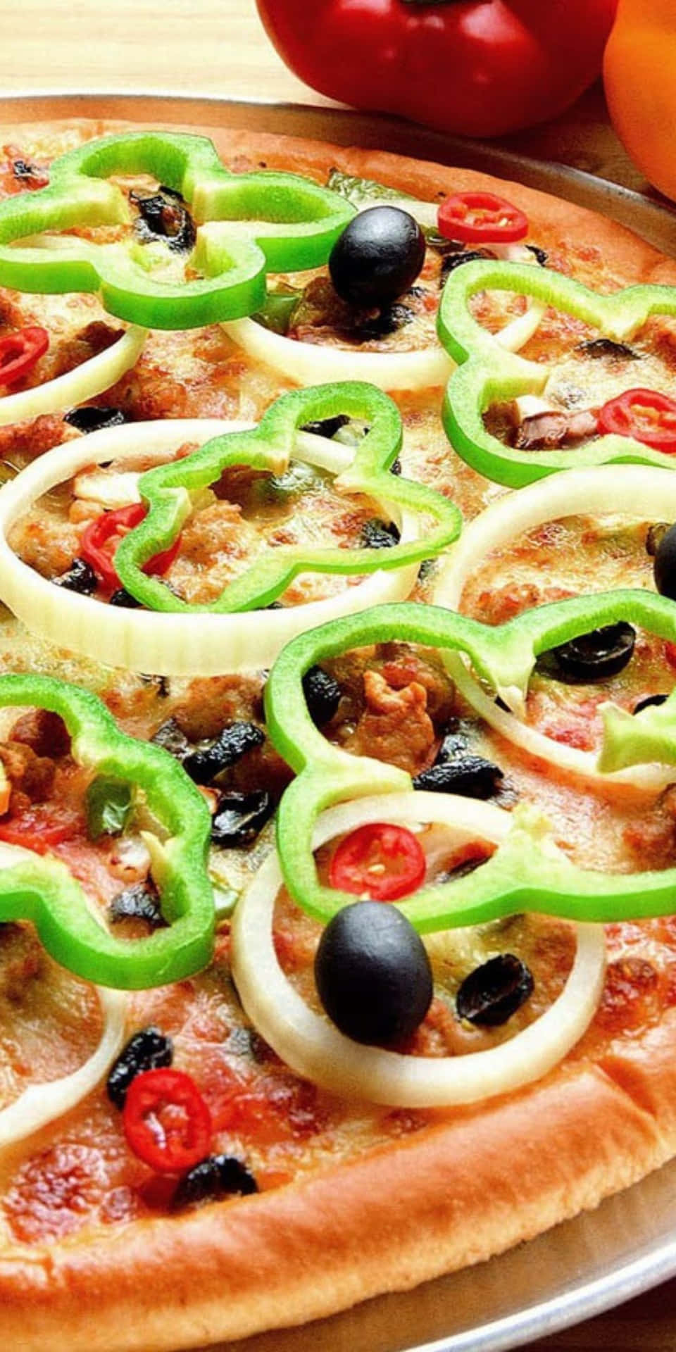 Fondode Pantalla Pixel 3 De Comida Con Pimiento, Cebolla Y Pizza