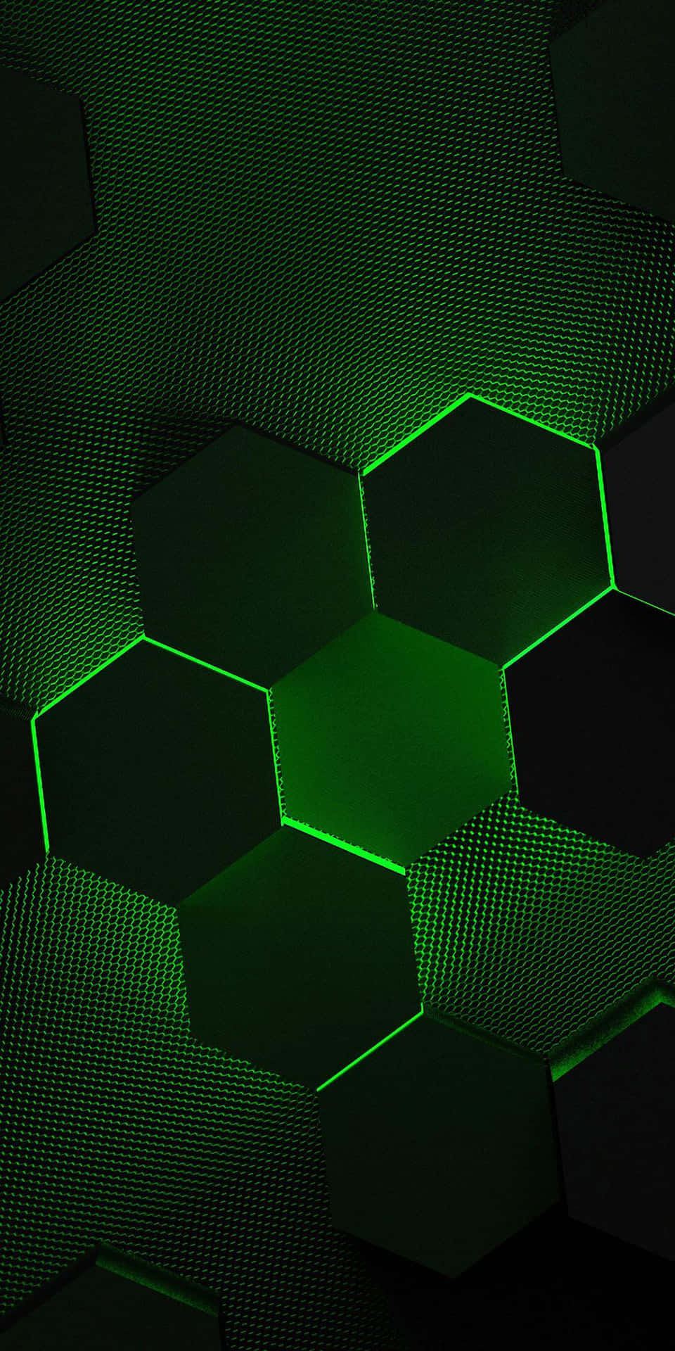A Green Hexagonal Pattern On A Black Background