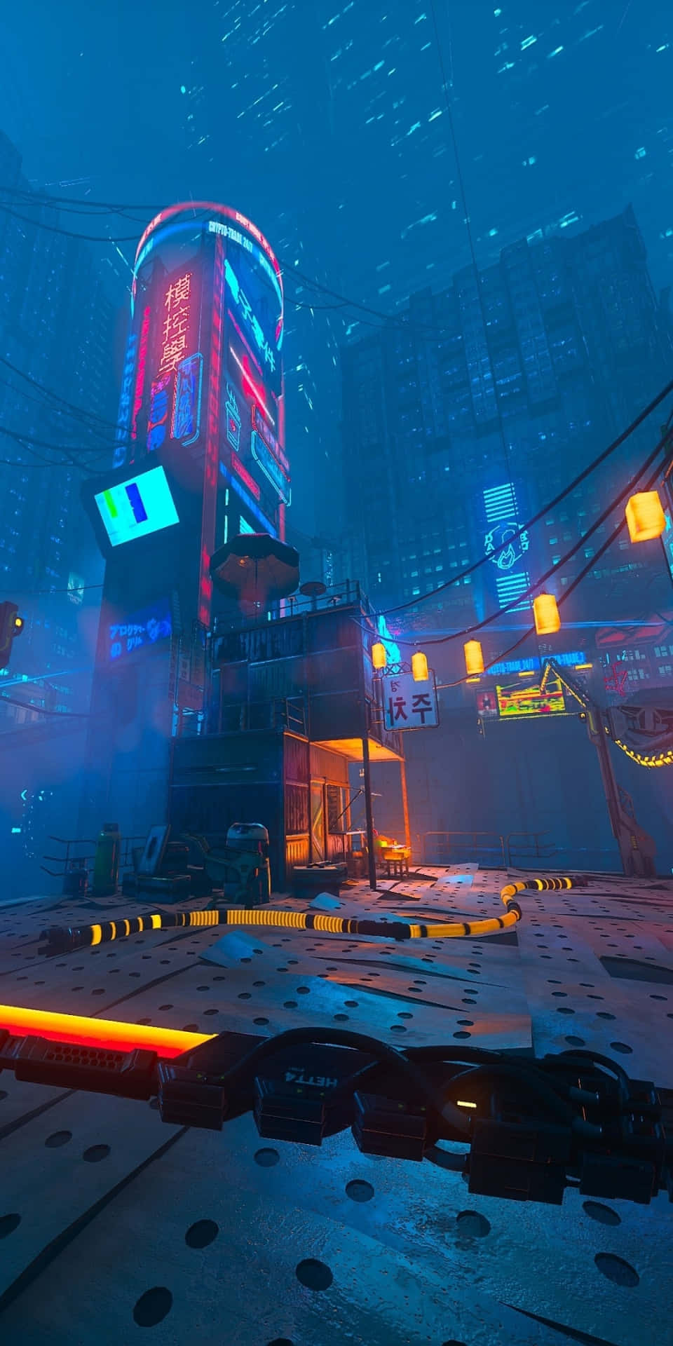 A Screenshot Of A City With Neon Lights And Neon Signs