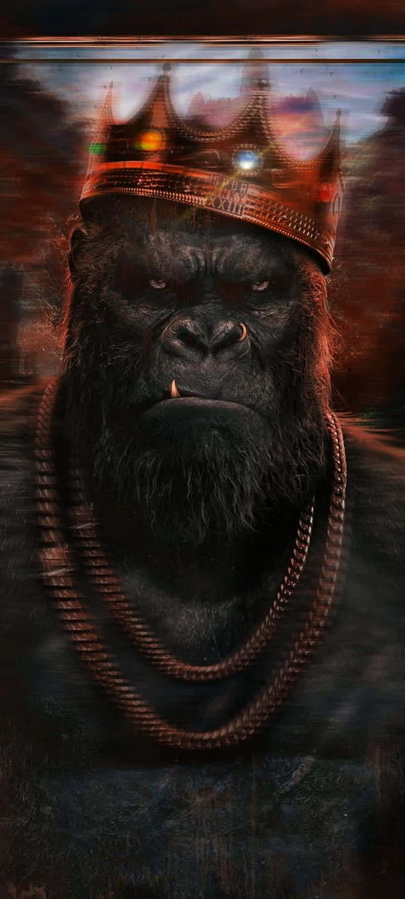 Pixel 3 Kong Gorilla Med En Krone Baggrund.