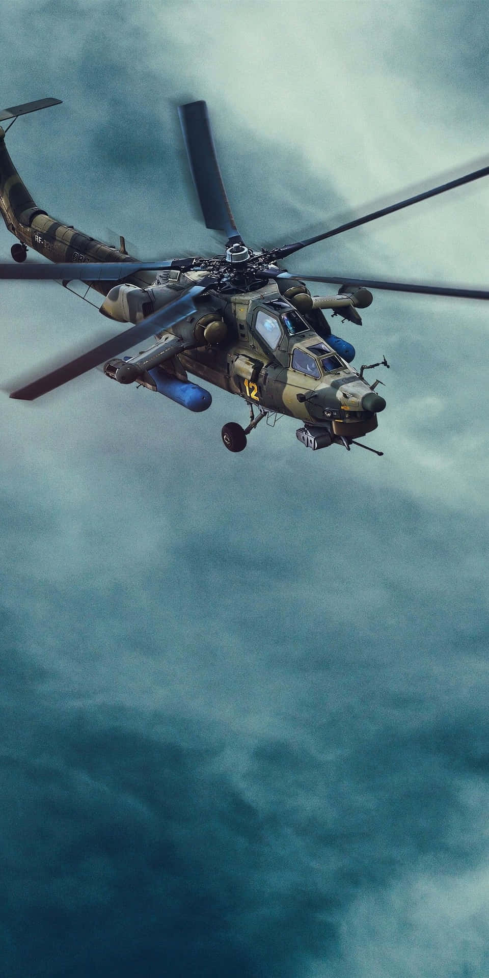 Blue Cloudy Sky With Mi-28 Pixel 3 Helicopter Background
