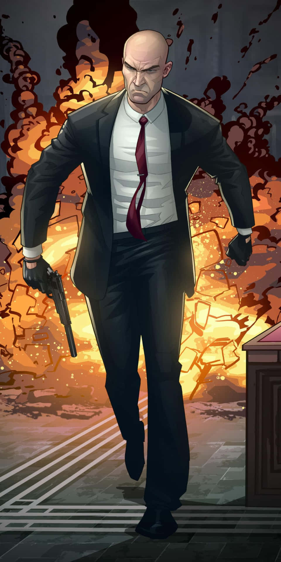 A Man In A Suit Is Walking Through A Fire