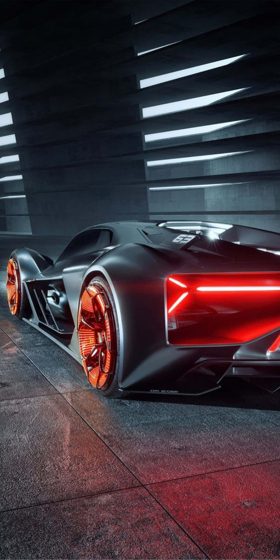 A Futuristic Car With Red Lights In The Background