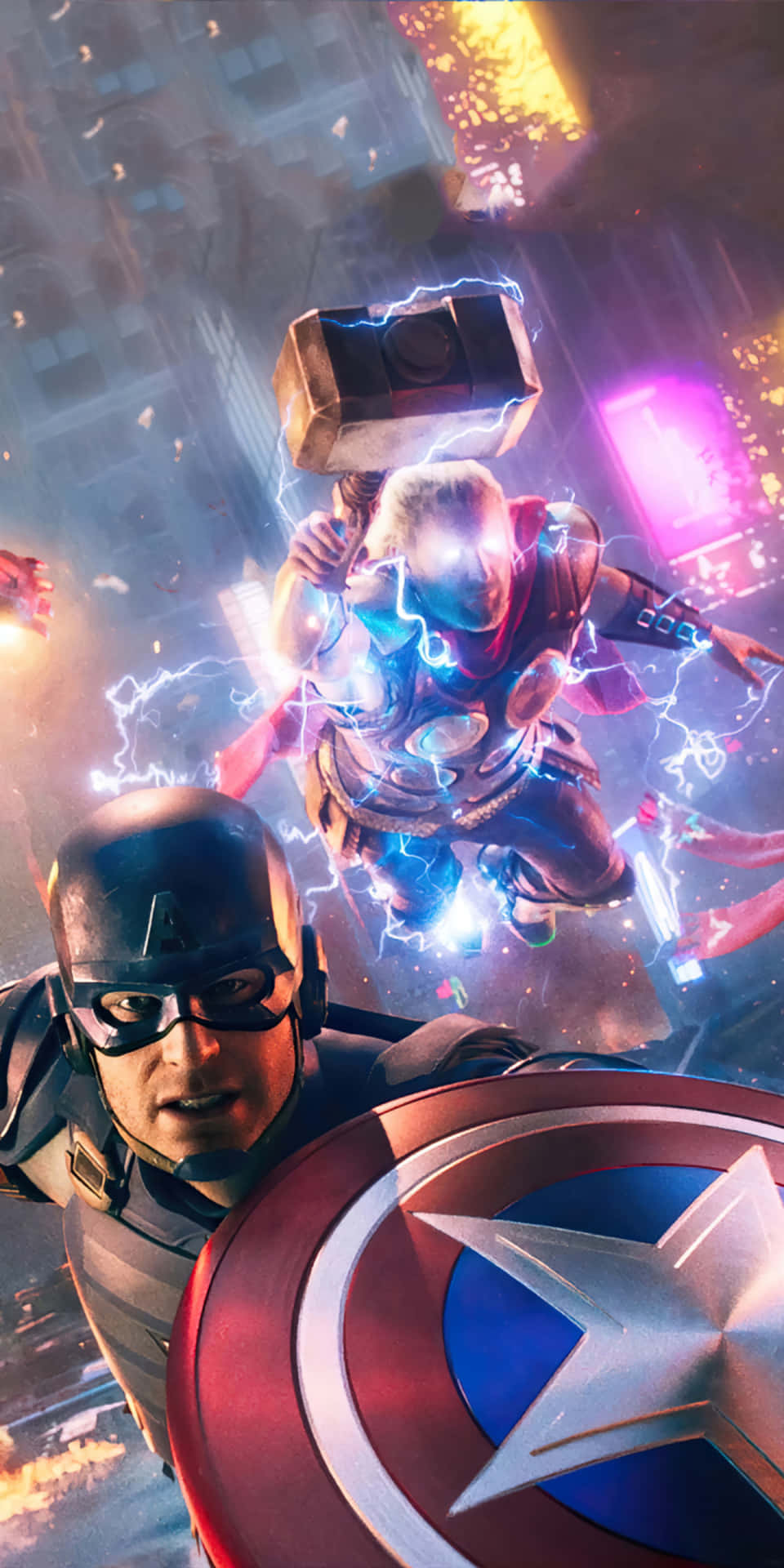Fondode Pantalla De Thor Y Capitán América De Pixel 3 De Marvel's Avengers.