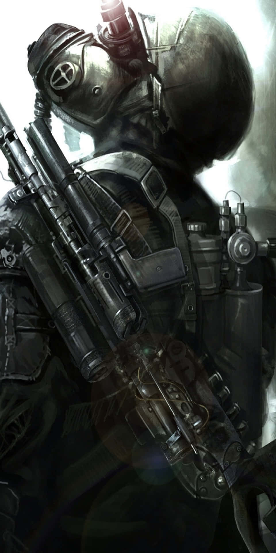 Pixel3 Sfondo Con Soldato Della Maschera Antigas Di Metro 2033 E Armi