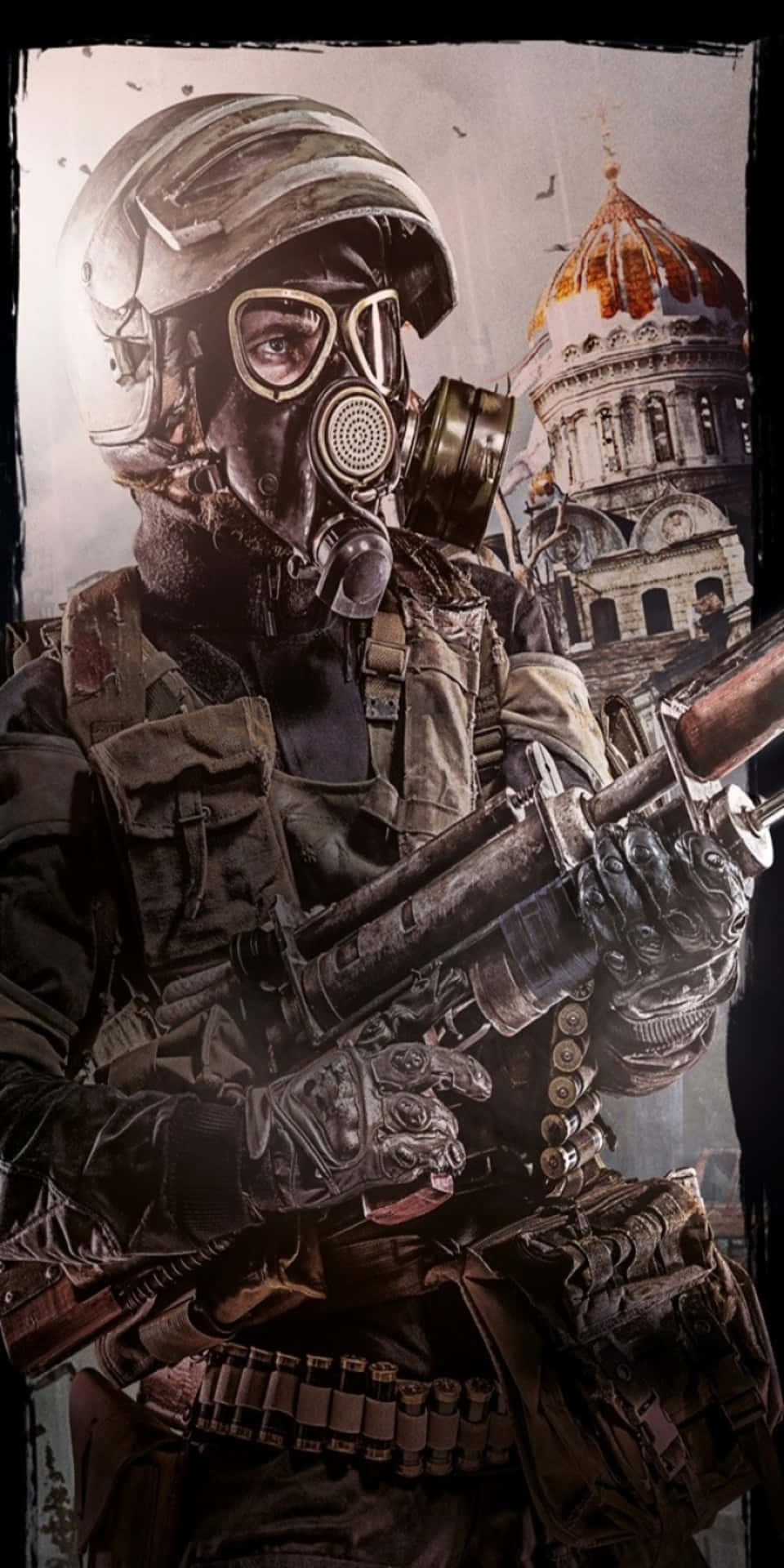 Video Game Soldier Carrying Rifle And Wearing Gas Mask Pixel 3 Metro 2033 Background