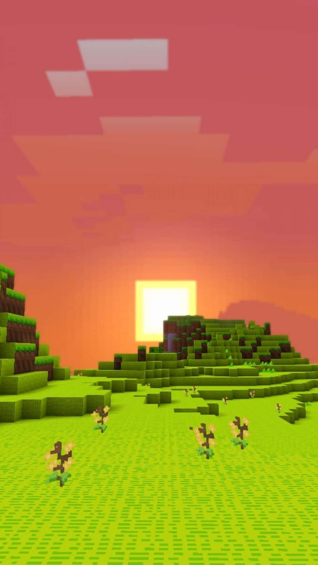 Sunset Meadow Pixel 3 Minecraft Background