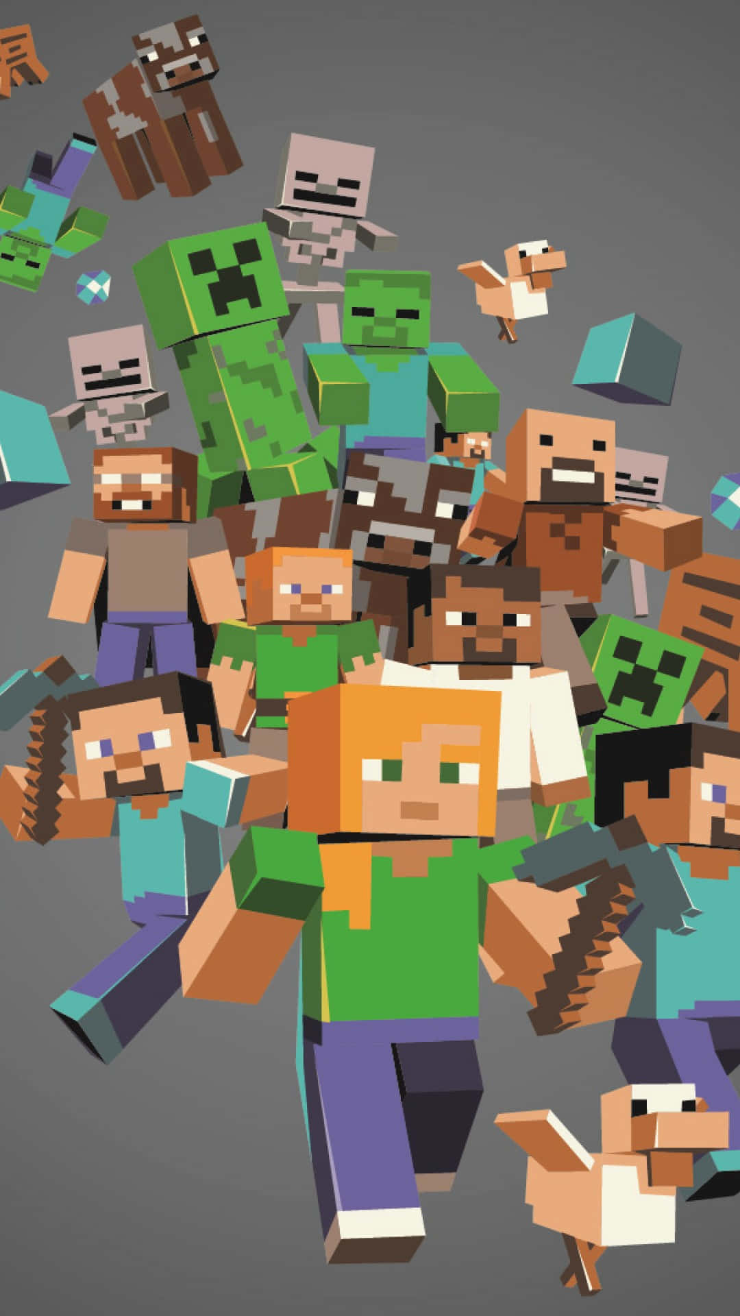 Jugadorescon Mobs Pixel 3 Fondo De Pantalla De Minecraft