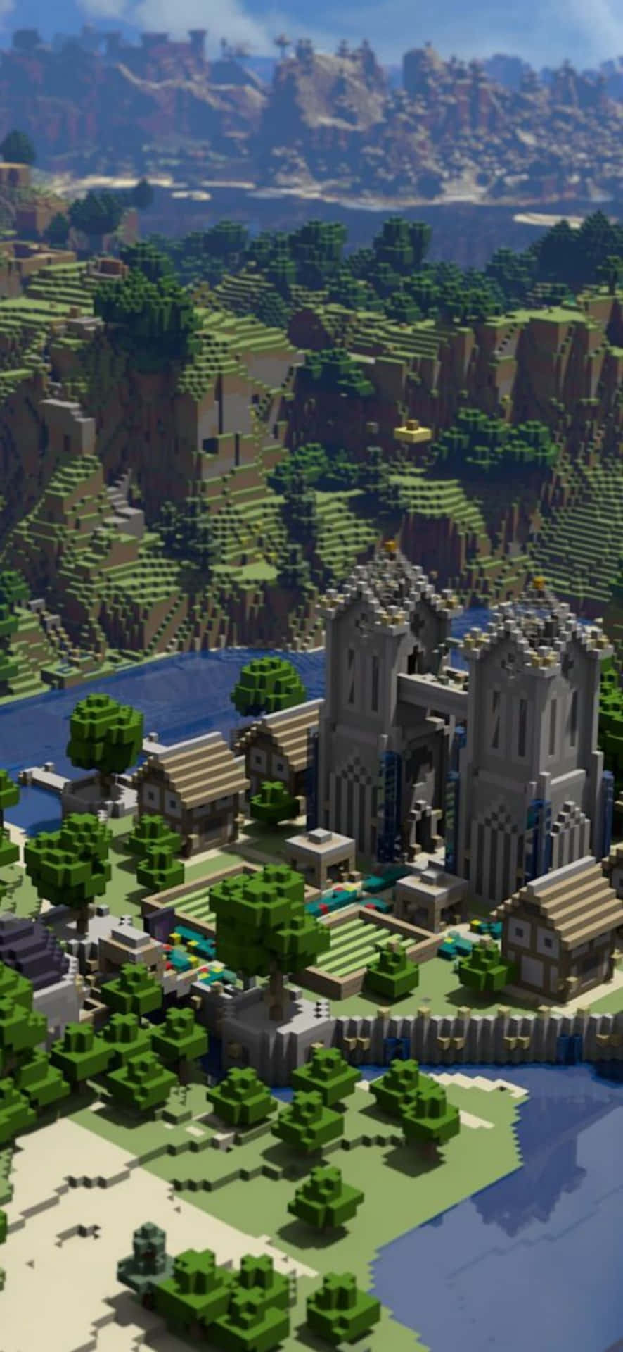 Pixel 3 Minecraft-baggrund: Tag et smukt billede af et slottes udsigt gennem en flod.