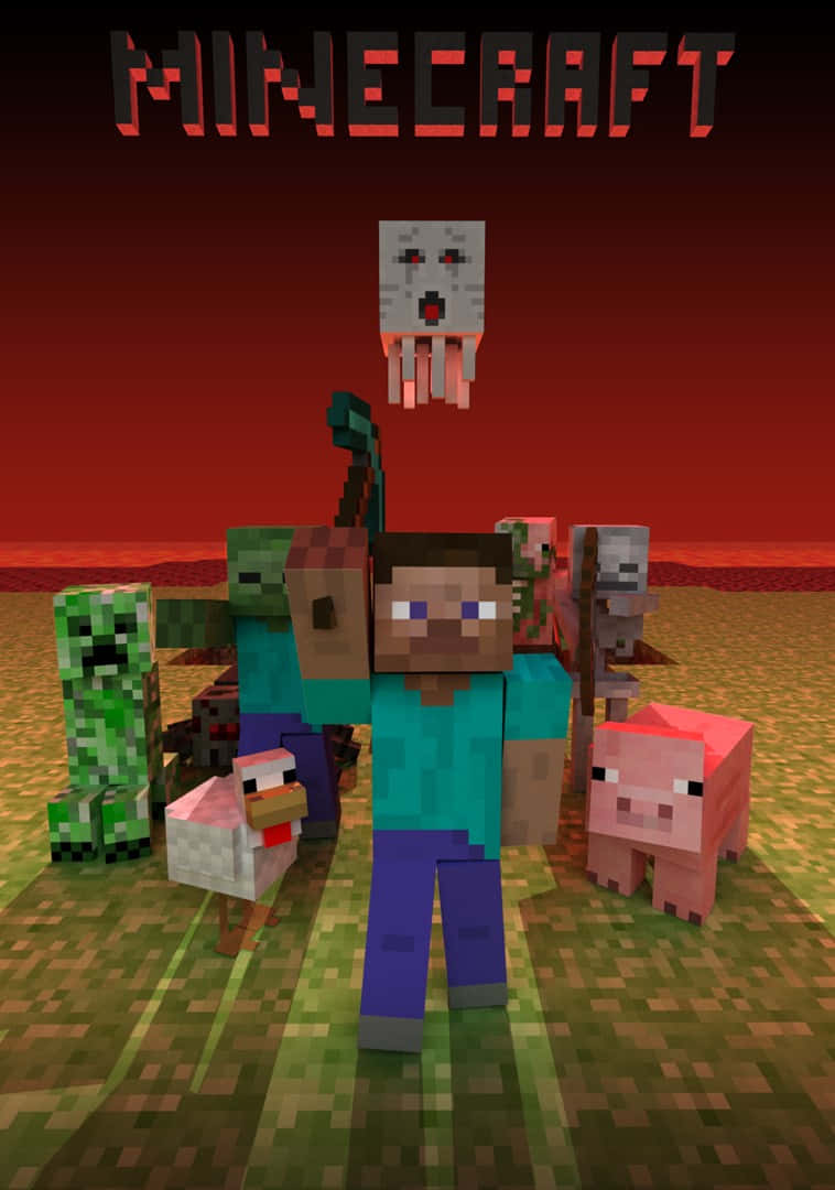 Steve With Mobs Pixel 3 Minecraft Background