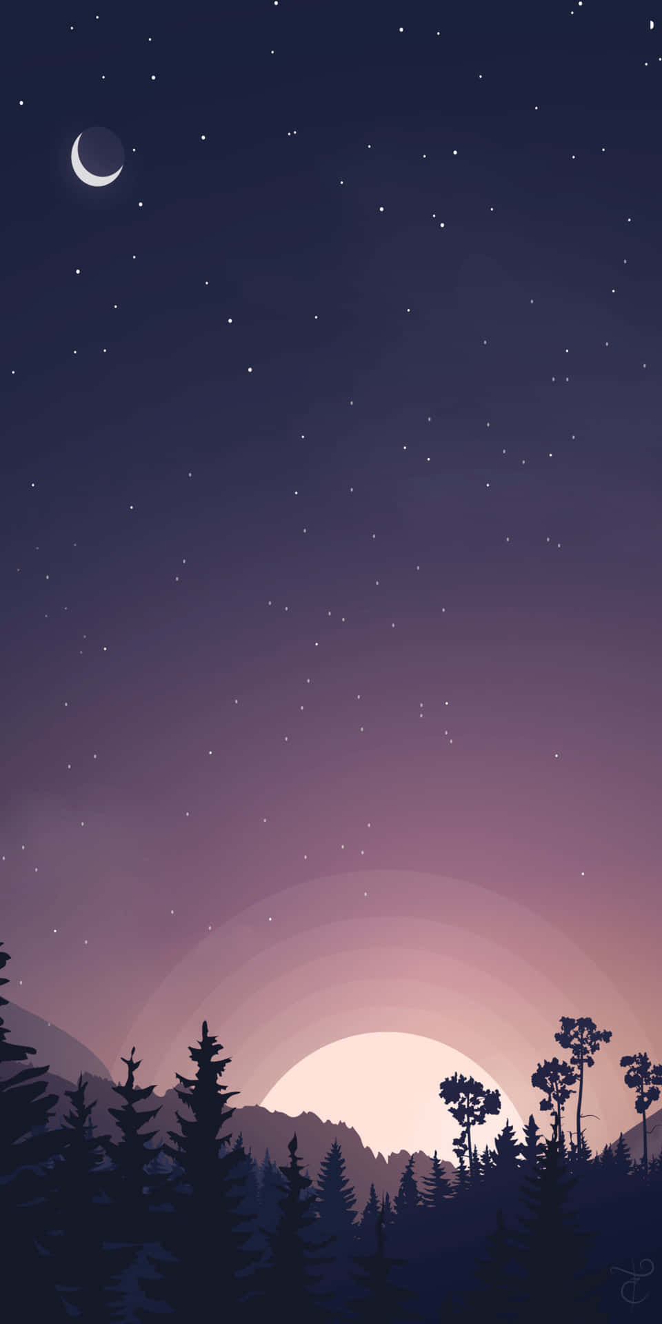 Pixel3 Minimalistischer Hintergrund: Sonnenaufgang Im Wald.