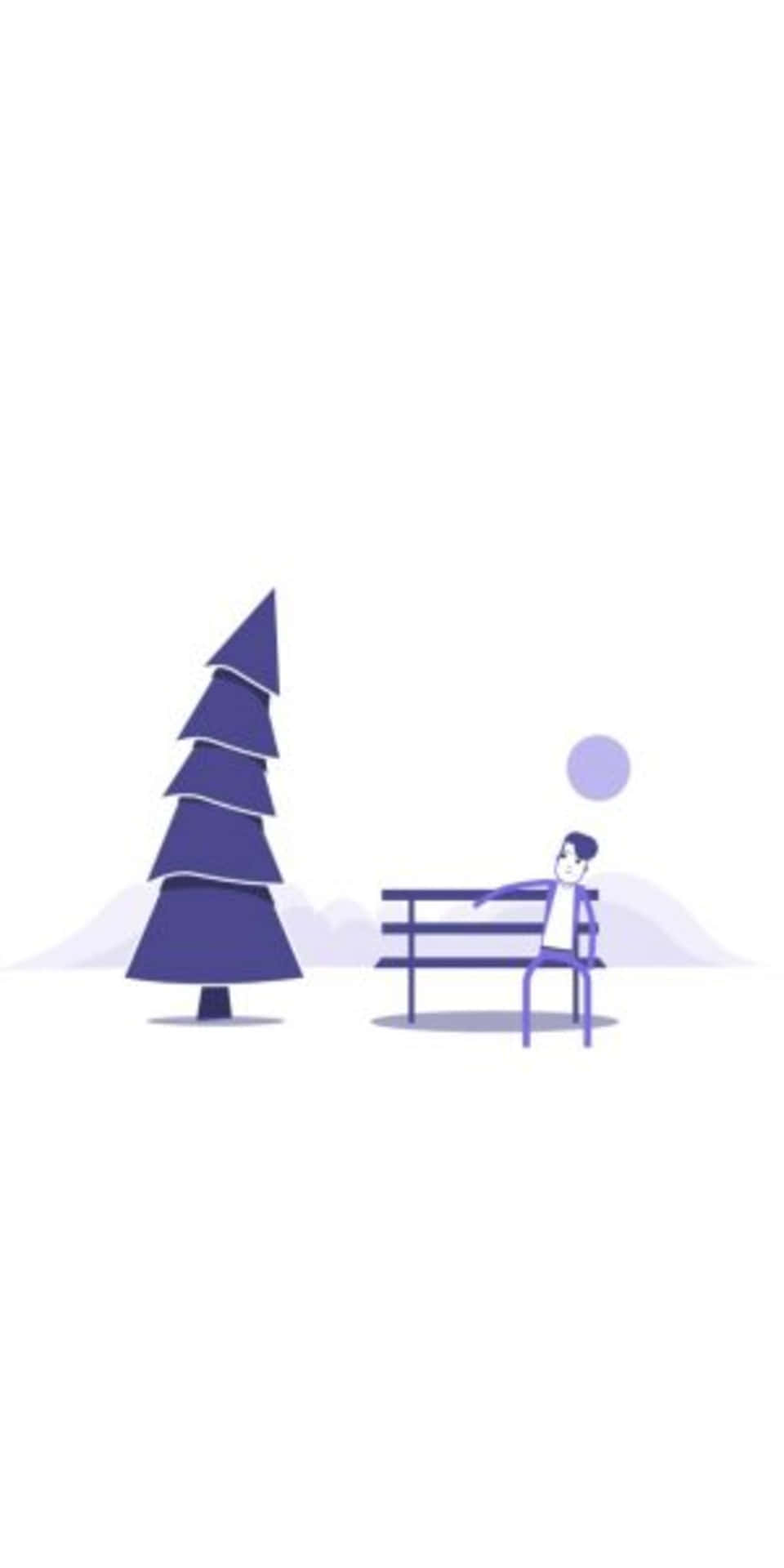 Pixel3 Minimalistischer Hintergrund: Blauer Baum Und Eine Bank