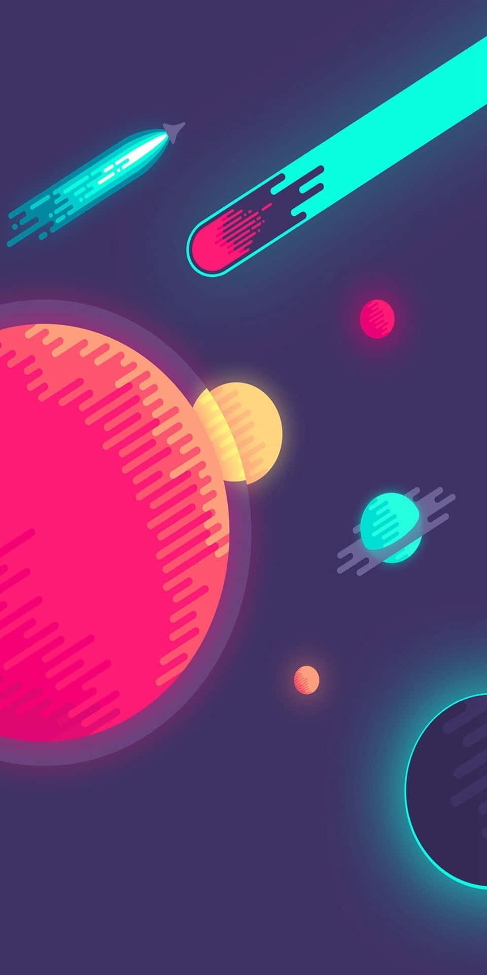 Pixel3 Minimal Hintergrund Mit Planeten Und Fallenden Sternen