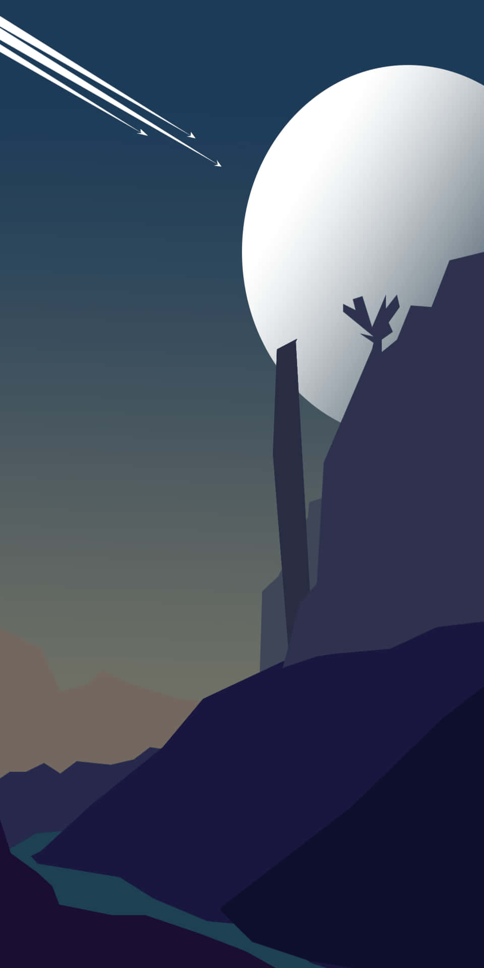 Pixel3 Minimalistischer Hintergrund Mit Fallenden Sternen Und Bergen