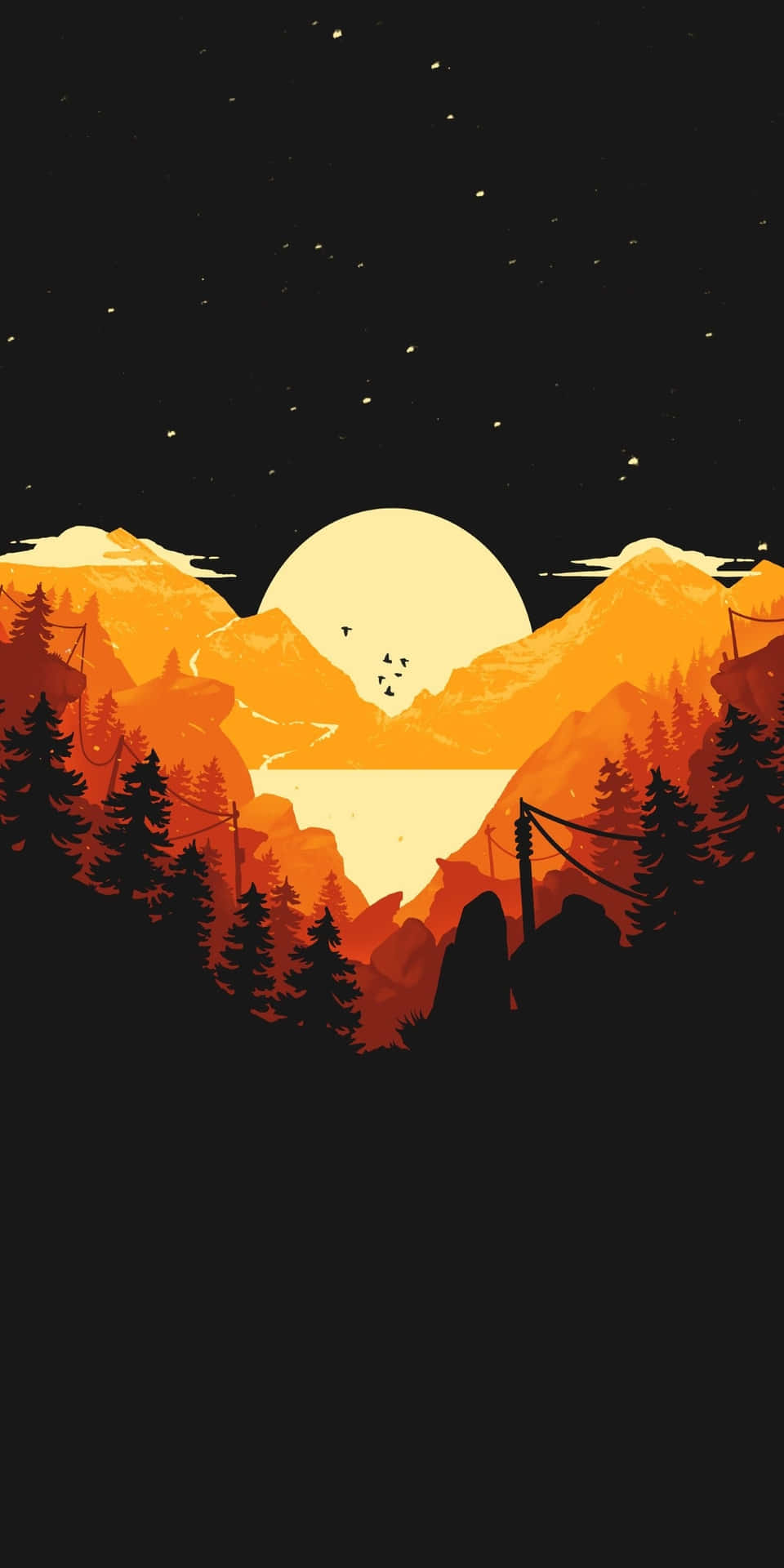 Pixel 3 Minimal Background Yellow And Orange Mountain Painting