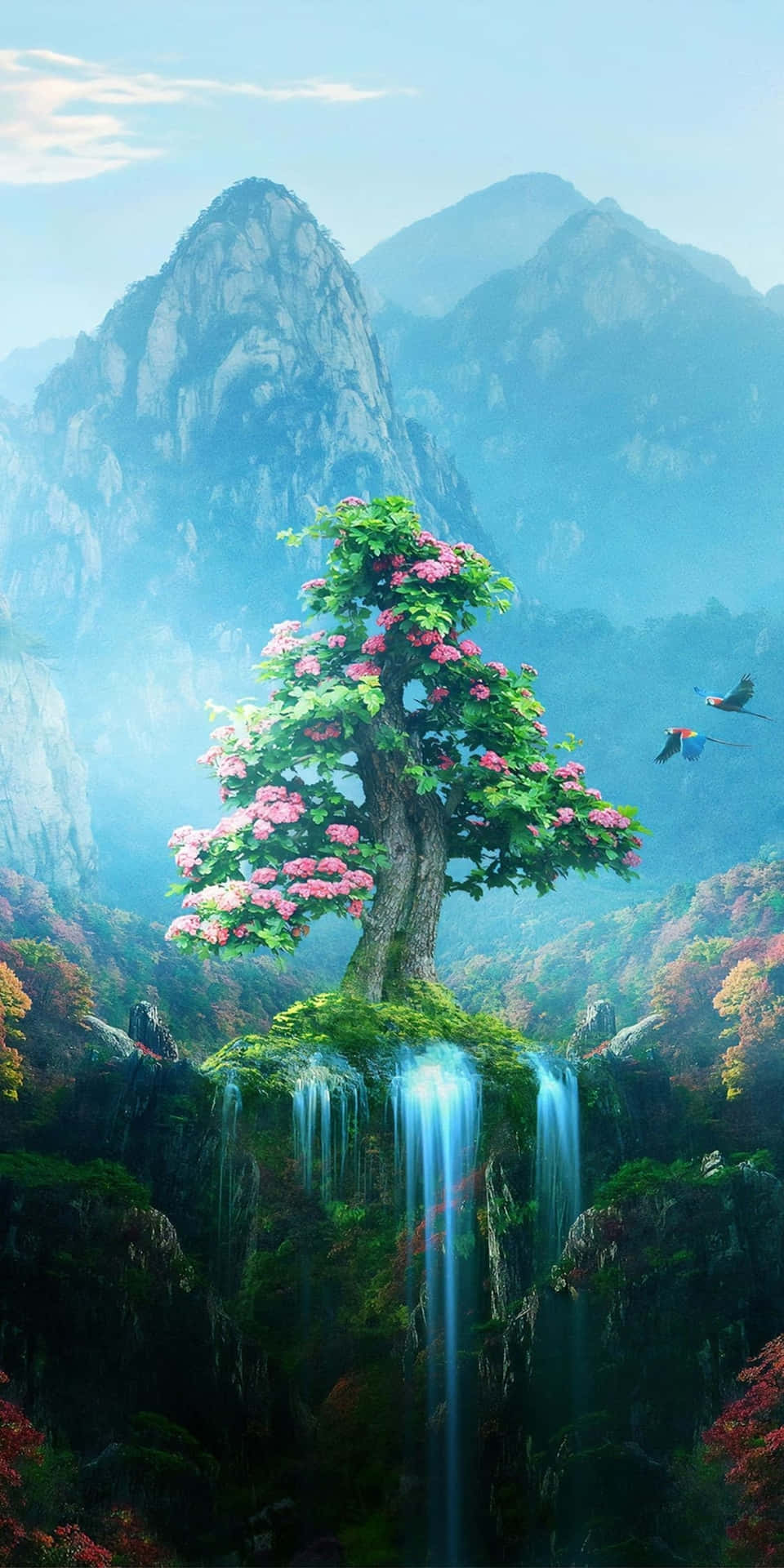 Pixel3 Naturbakgrund Träd Blommor