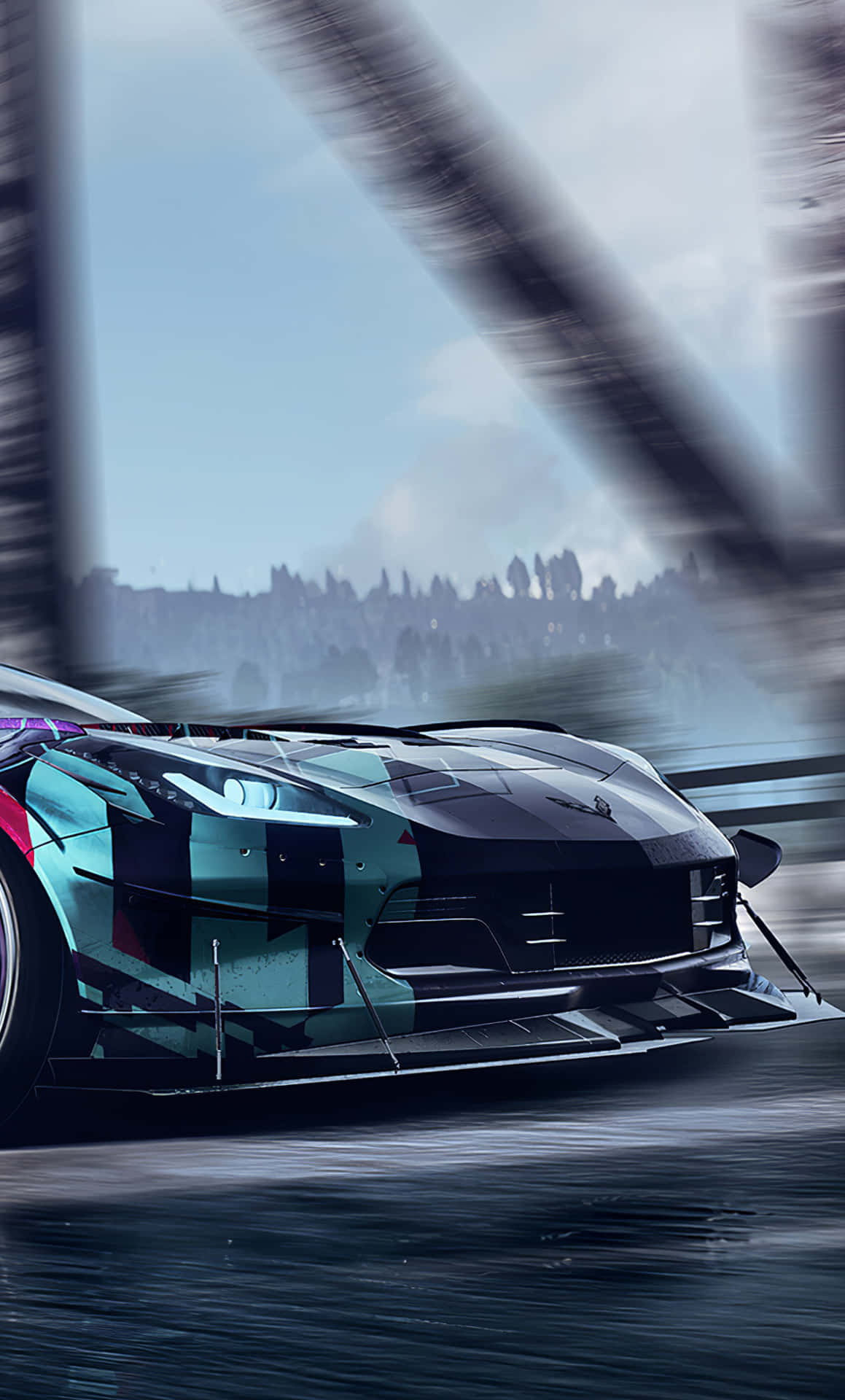 Pixel3 Bakgrundsbild: Need For Speed I Svart Och Blått Med Bil.