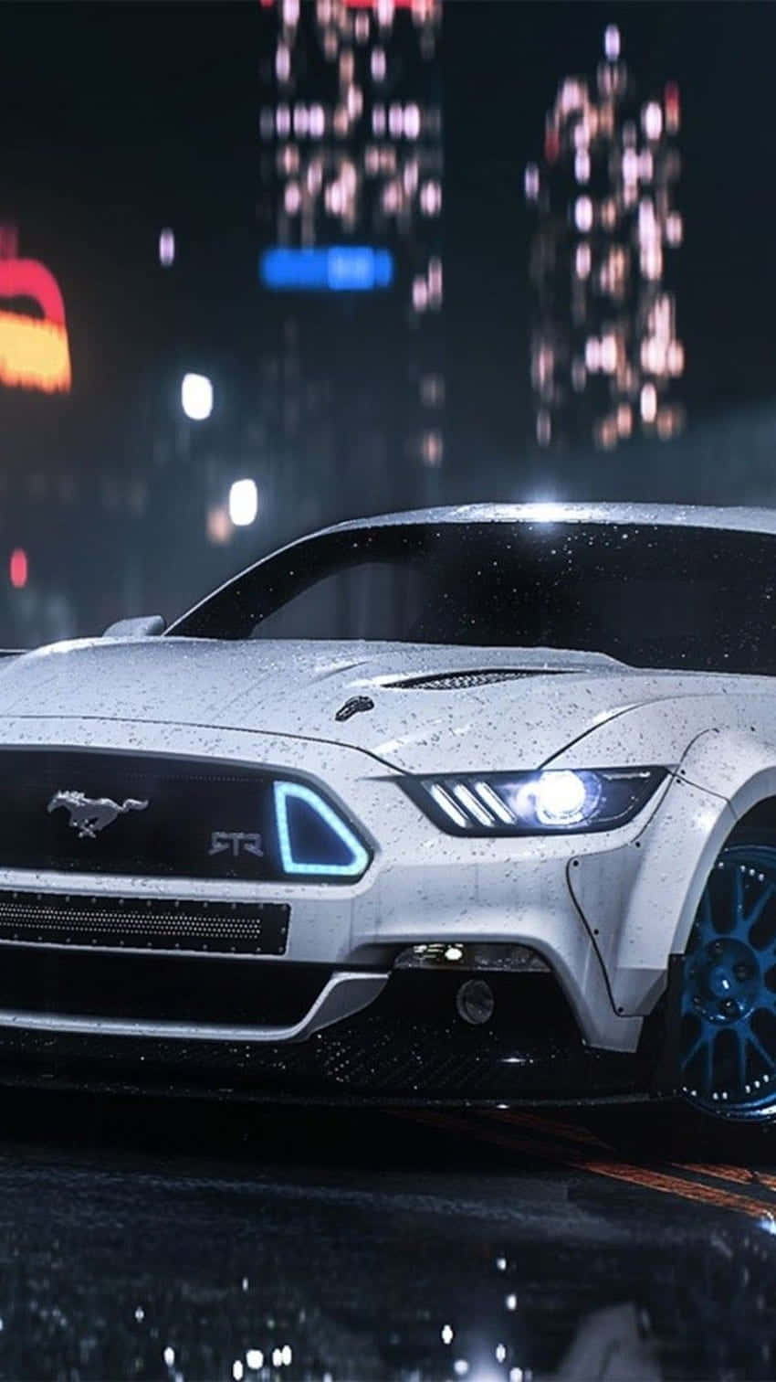 Pixel3 Bakgrundsbild Med Need For Speed I Vit Mustang.