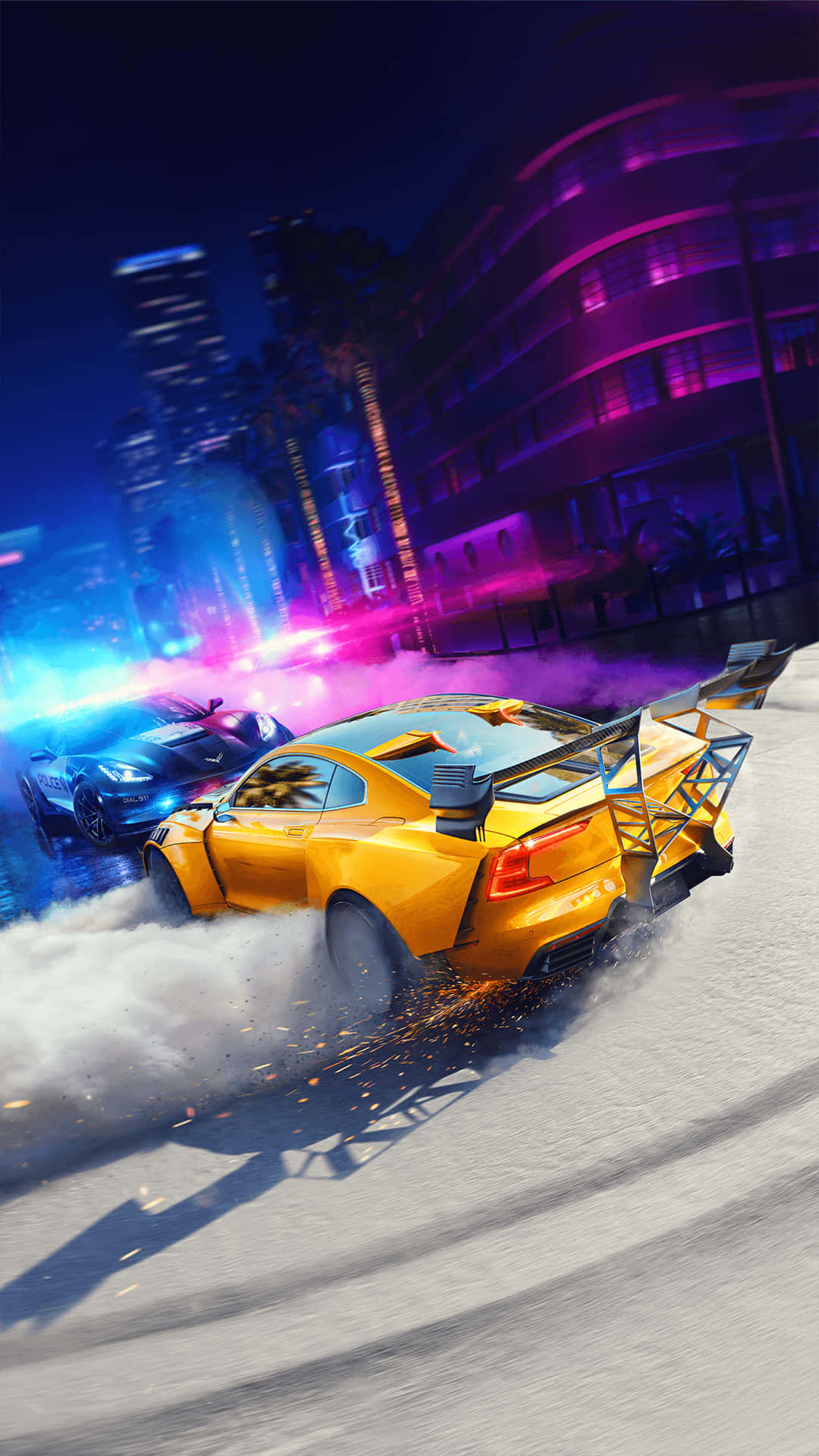 Pixel3 Need For Speed Hintergrund Fanart Gemälde Gelbes Auto Driften.
